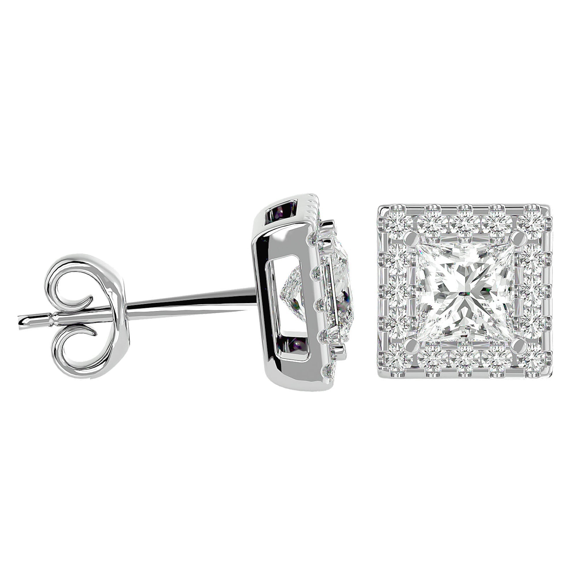 Cercei cu Diamante Naturale In Formă de Prințesă cu Ramă Halo de 2.15 ct din - Castelo.ro