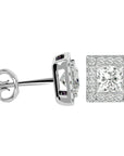 Cercei cu Diamante Naturale In Formă de Prințesă cu Ramă Halo de 2.15 ct din - Castelo.ro