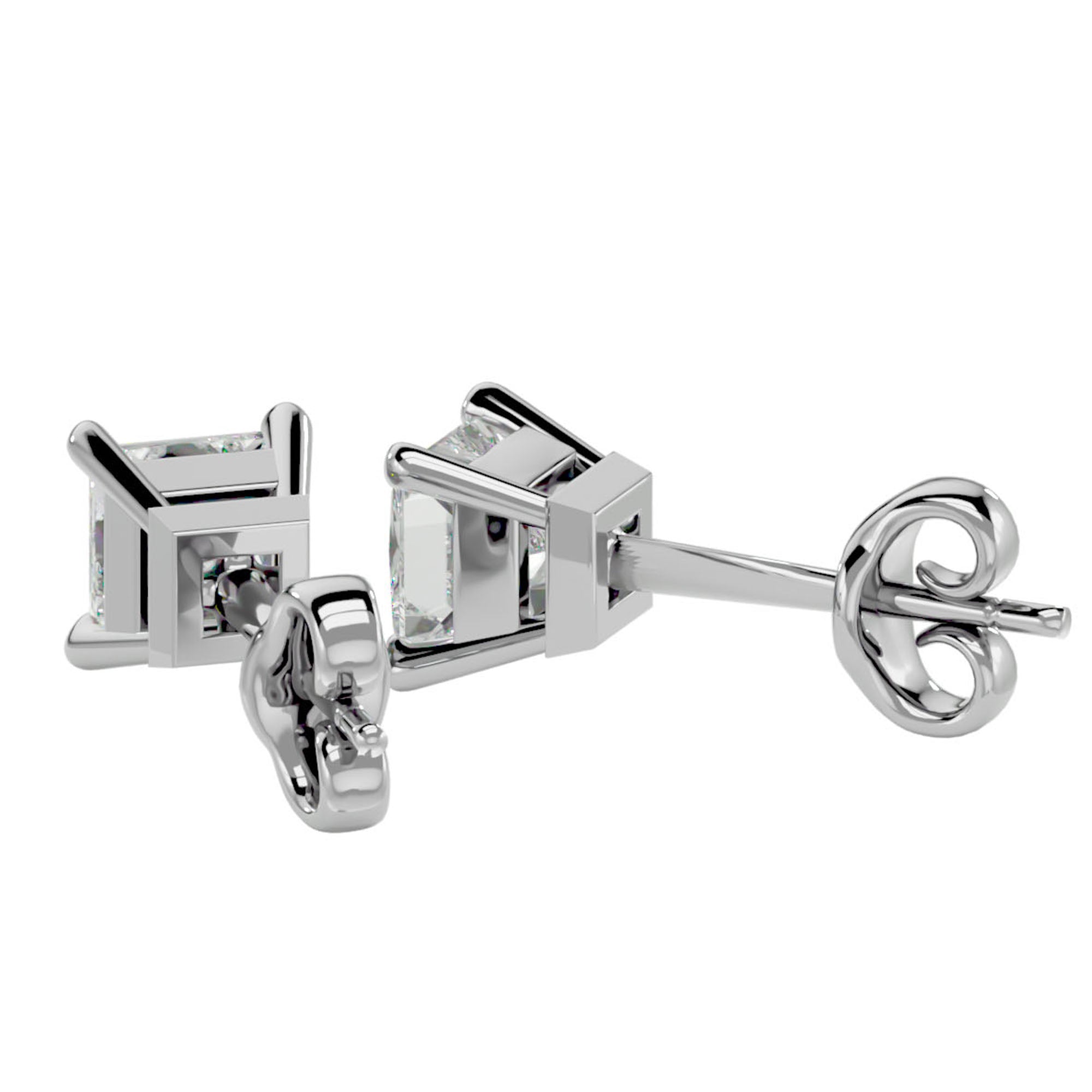 Cercei Stud Montură Prințesă din Aur 14k cu Diamant Natural de 1 ct din 14k Aur Alb - Castelo.ro