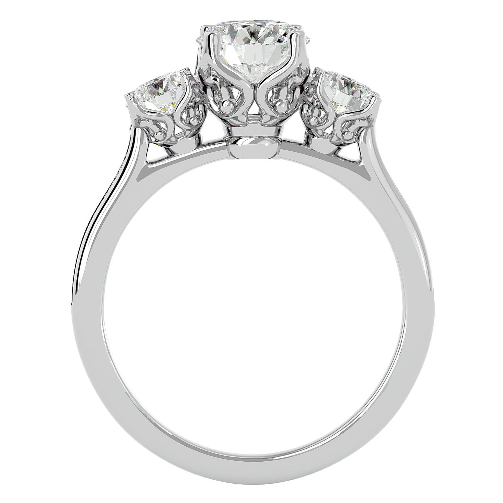 Inel de Logodnă din Aur 14k cu Trei Moissanite Solitaire Pavè de 1.80 ct din 14k Aur Alb - Castelo.ro