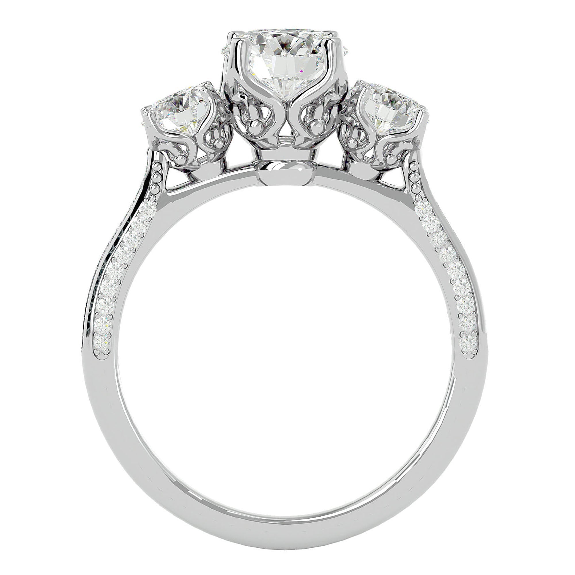 Inel de Logodnă din Aur 14k cu Trei Diamante Create în Laborator Solitaire Pavè de 1.90 ct din 14k Aur Alb - Castelo.ro