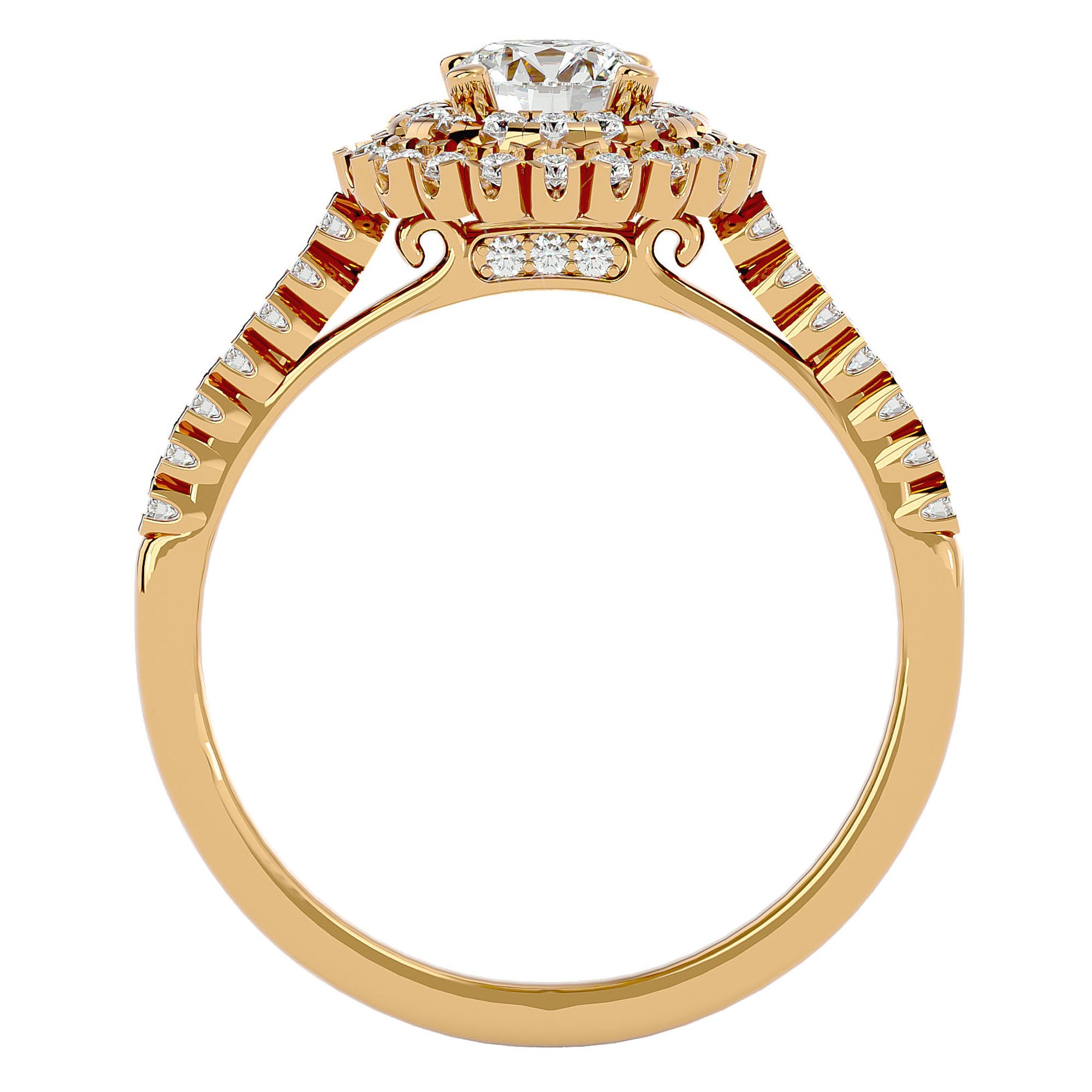 Inel de Logodnă din Aur 14k cu Diamante Naturale Brilliant Duo Halo Pavé de 0.86 ct din 14k Aur Galben - Castelo.ro