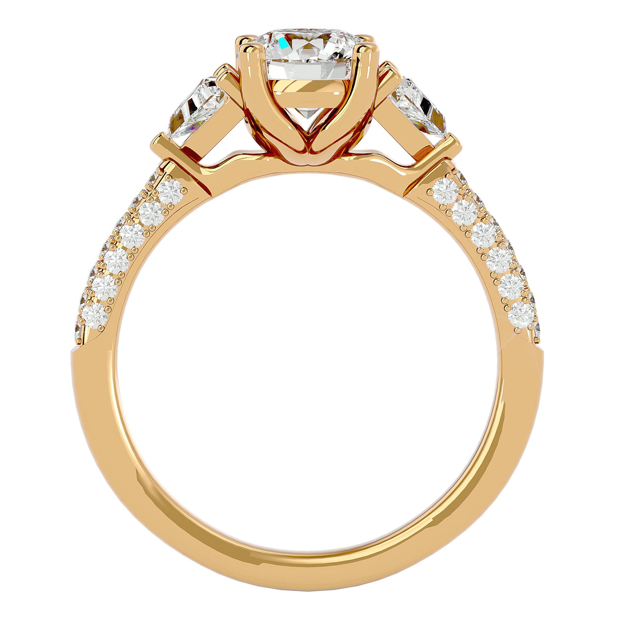 Inel de Logodnă din Aur 14k cu Trei Moissanite Pavè de 1.63 ct din 14k Aur Galben - Castelo.ro