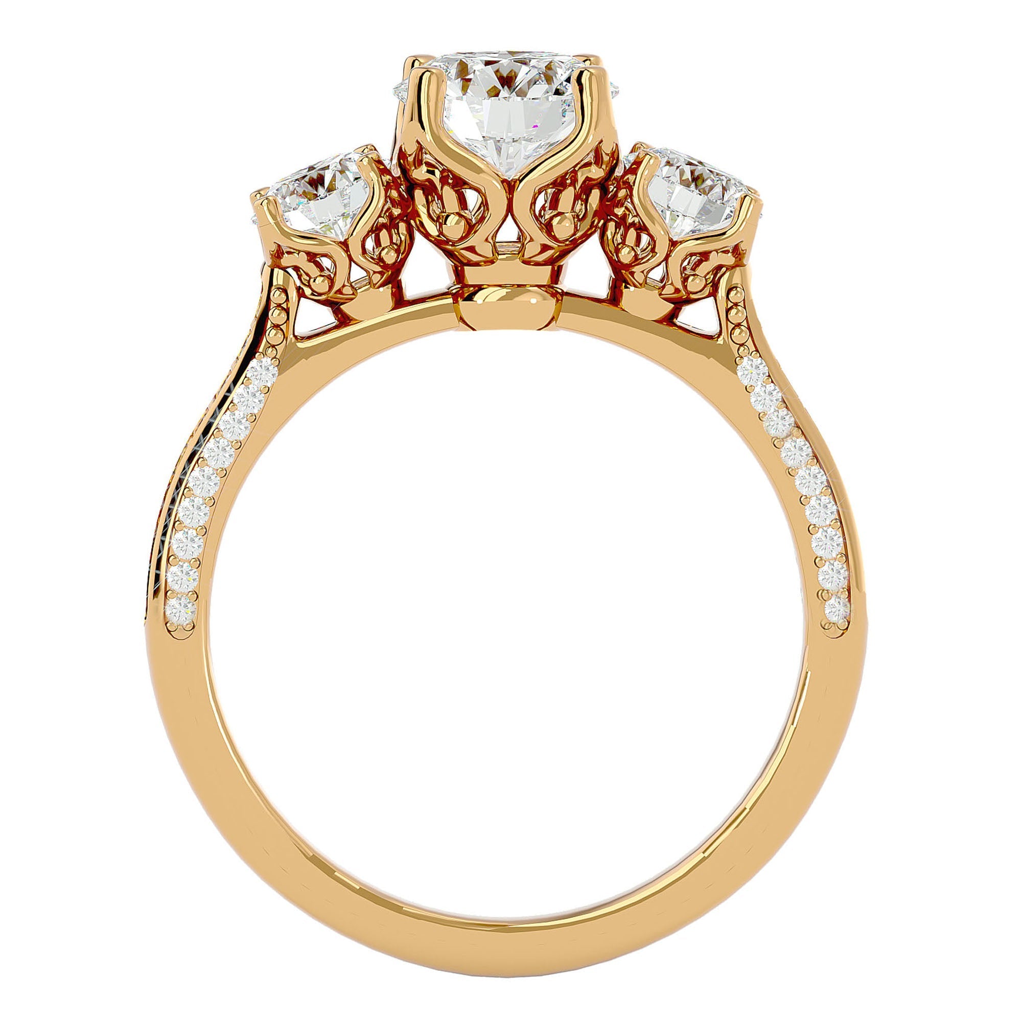 Inel de Logodnă din Aur 14k cu Trei Diamante Create în Laborator Solitaire Pavè de 1.90 ct din 14k Aur Galben - Castelo.ro