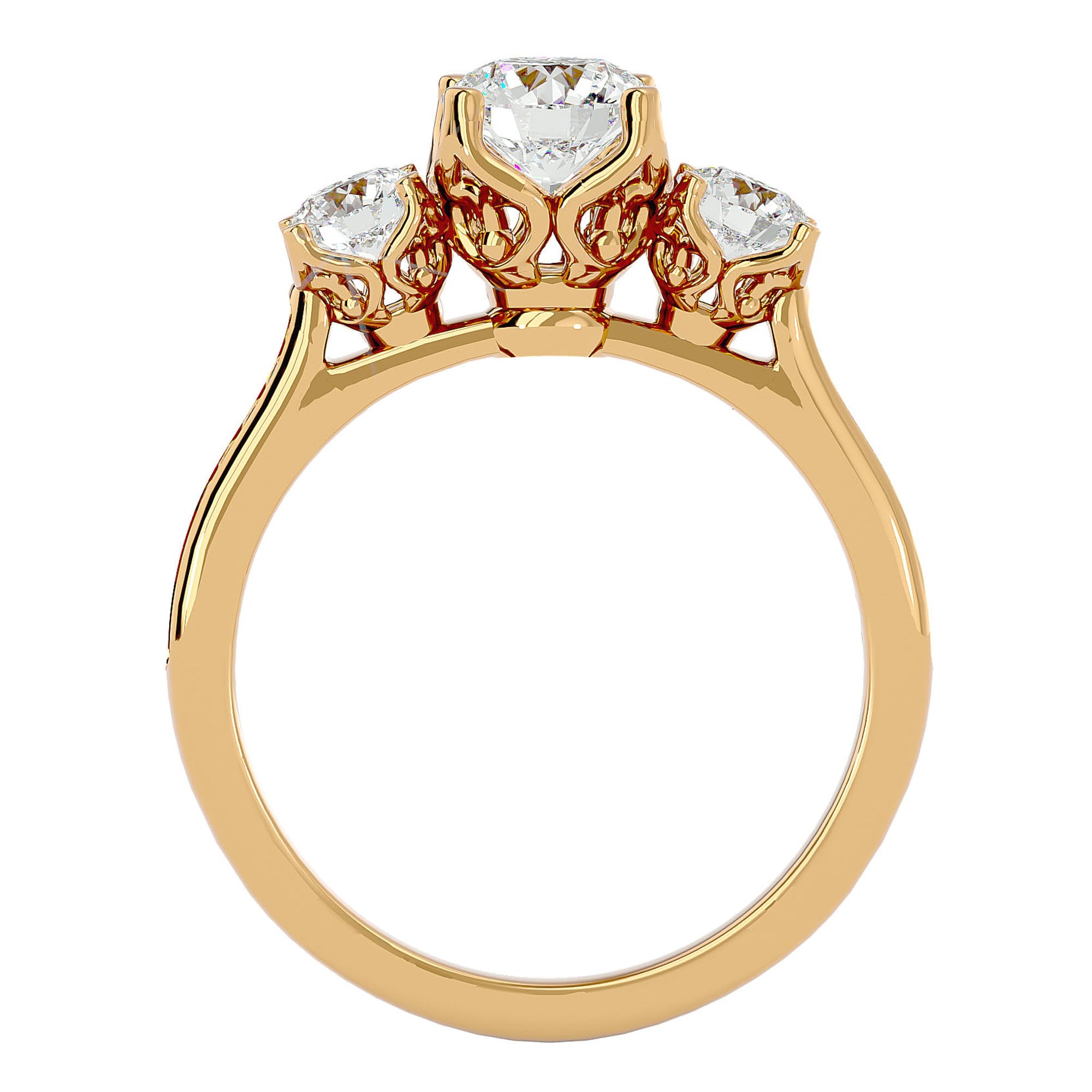 Inel de Logodnă din Aur 14k cu Trei Diamante Naturale Pavè de 1.80 ct din 14k Aur Galben - Castelo.ro