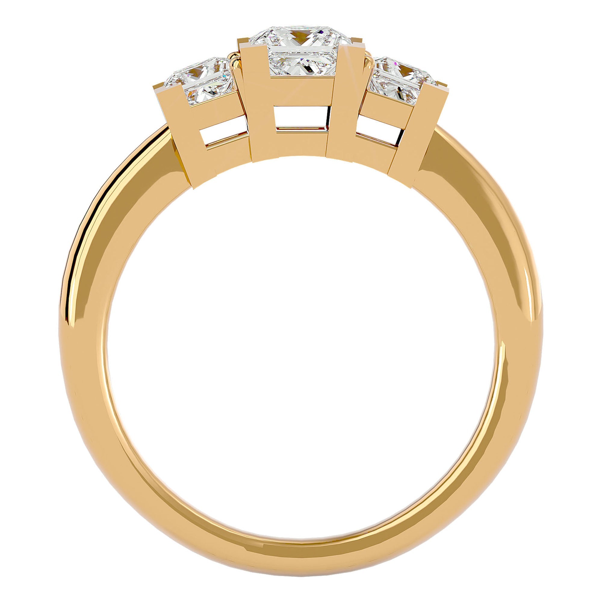 Inel de Logodnă Cu Trei Moissanite Tăietură Prințesă de 1.32 ct din 18k Aur Galben - Castelo.ro