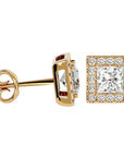 Cercei cu Diamante Naturale In Formă de Prințesă cu Ramă Halo de 2.15 ct din 18k Aur Galben - Castelo.ro