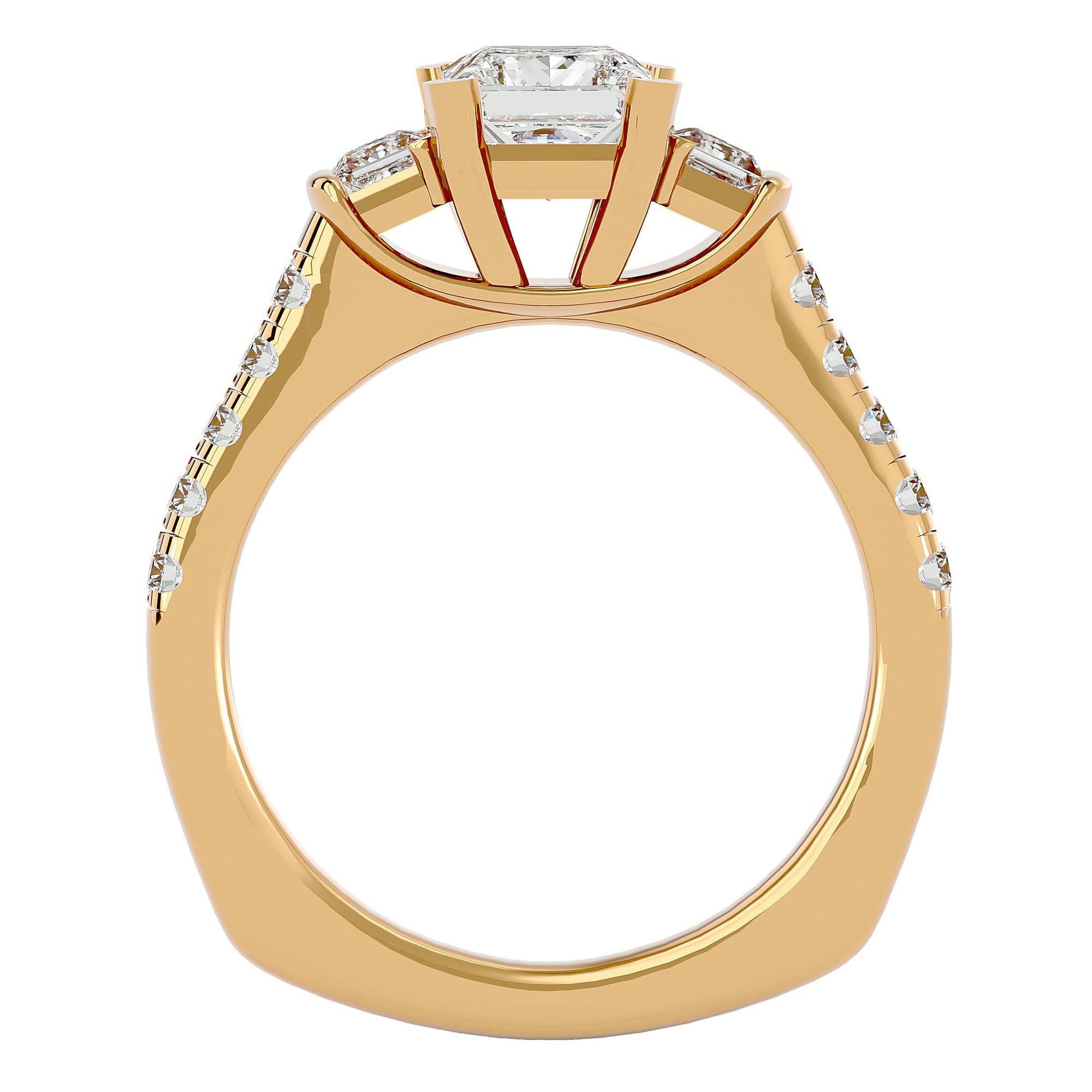 Inel de Logodnă cu Trei Moissanite In Forma De Prințesă de 1.72 ct din 18k Aur Galben - Castelo.ro