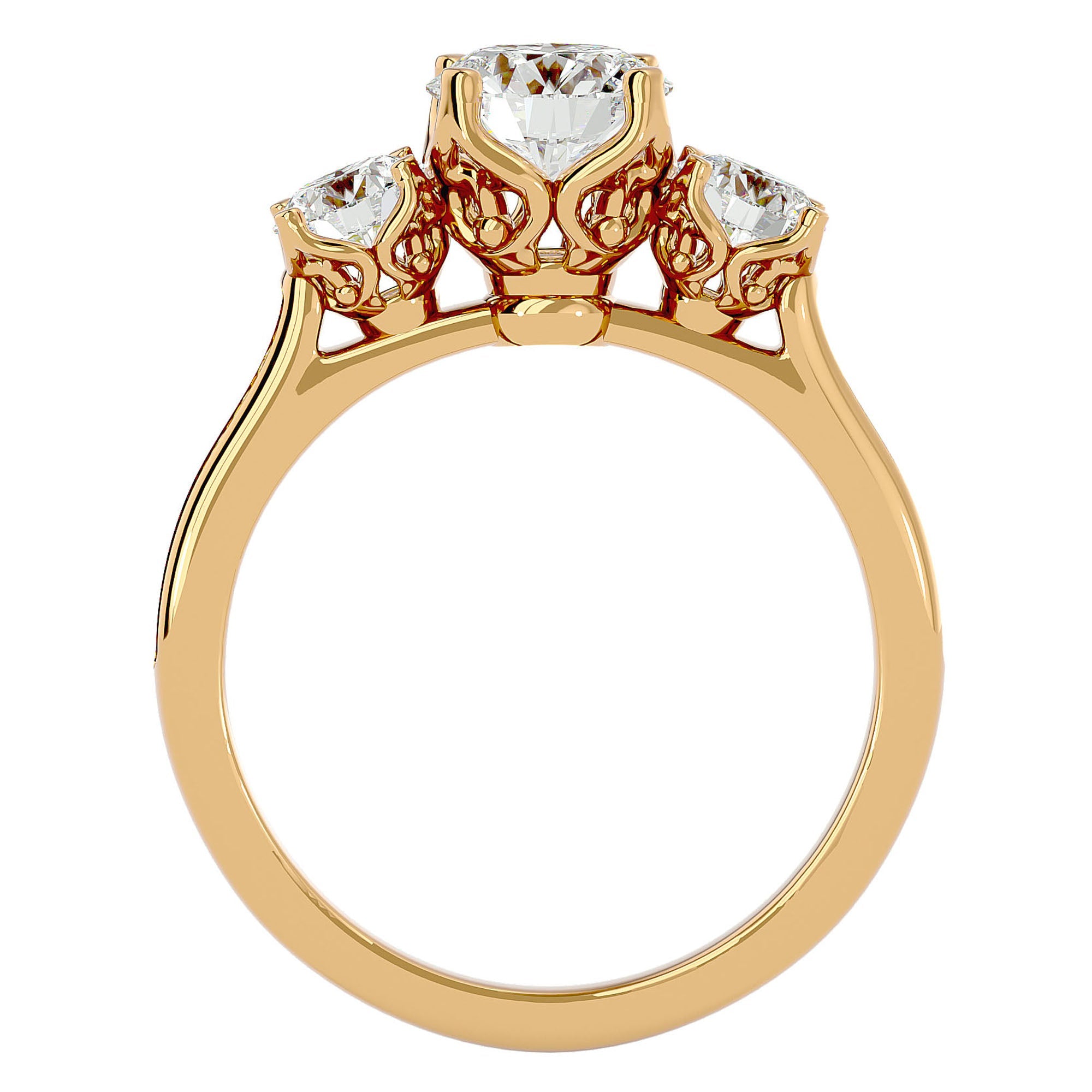 Inel de Logodnă din Aur 14k cu Trei Moissanite Solitaire Pavè de 1.80 ct din 14k Aur Galben - Castelo.ro