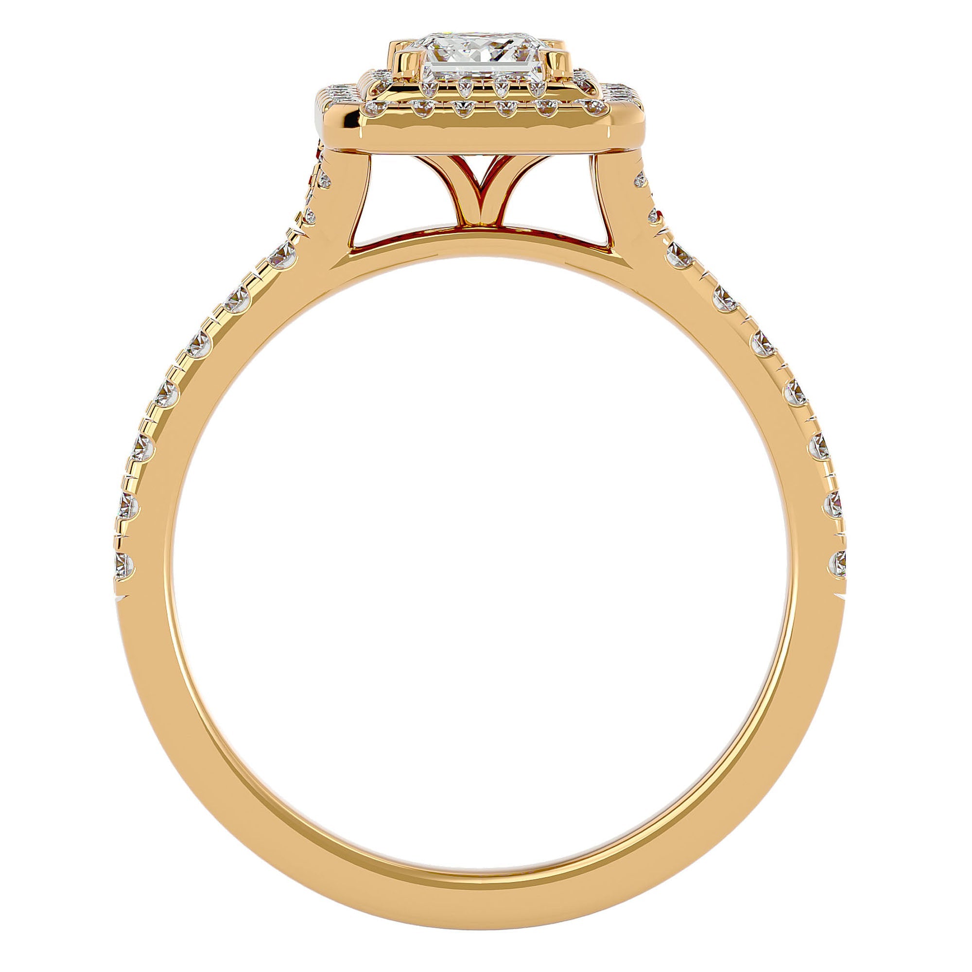 Inel Tăietură Princess Si Cadru Halo cu Moissanite de 0.95 ct din 18k Aur Galben - Castelo.ro
