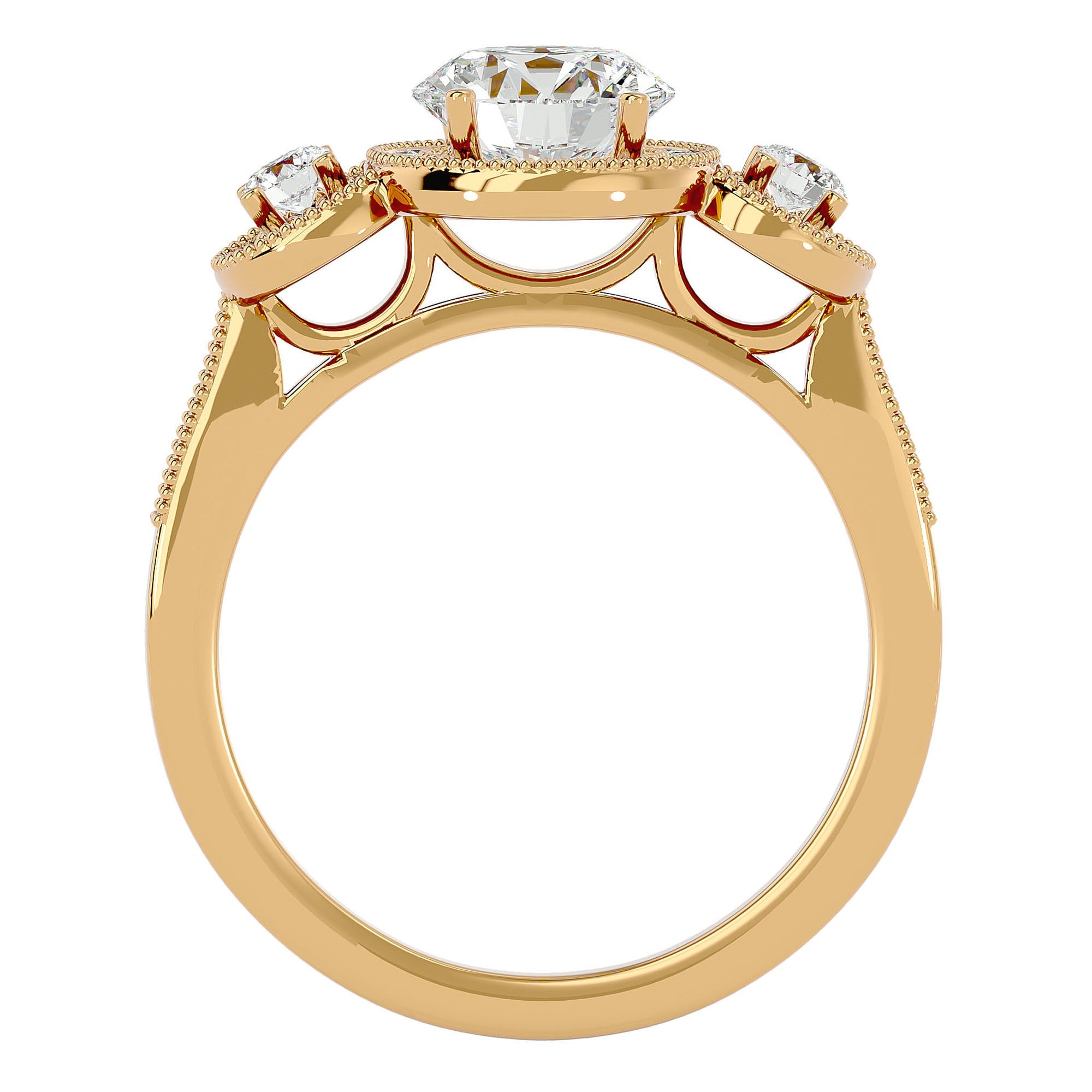 Inel de Logodnă Vintage din Aur 14k Cu Trei Diamante Naturale de 1.43 ct din 14k Aur Galben - Castelo.ro