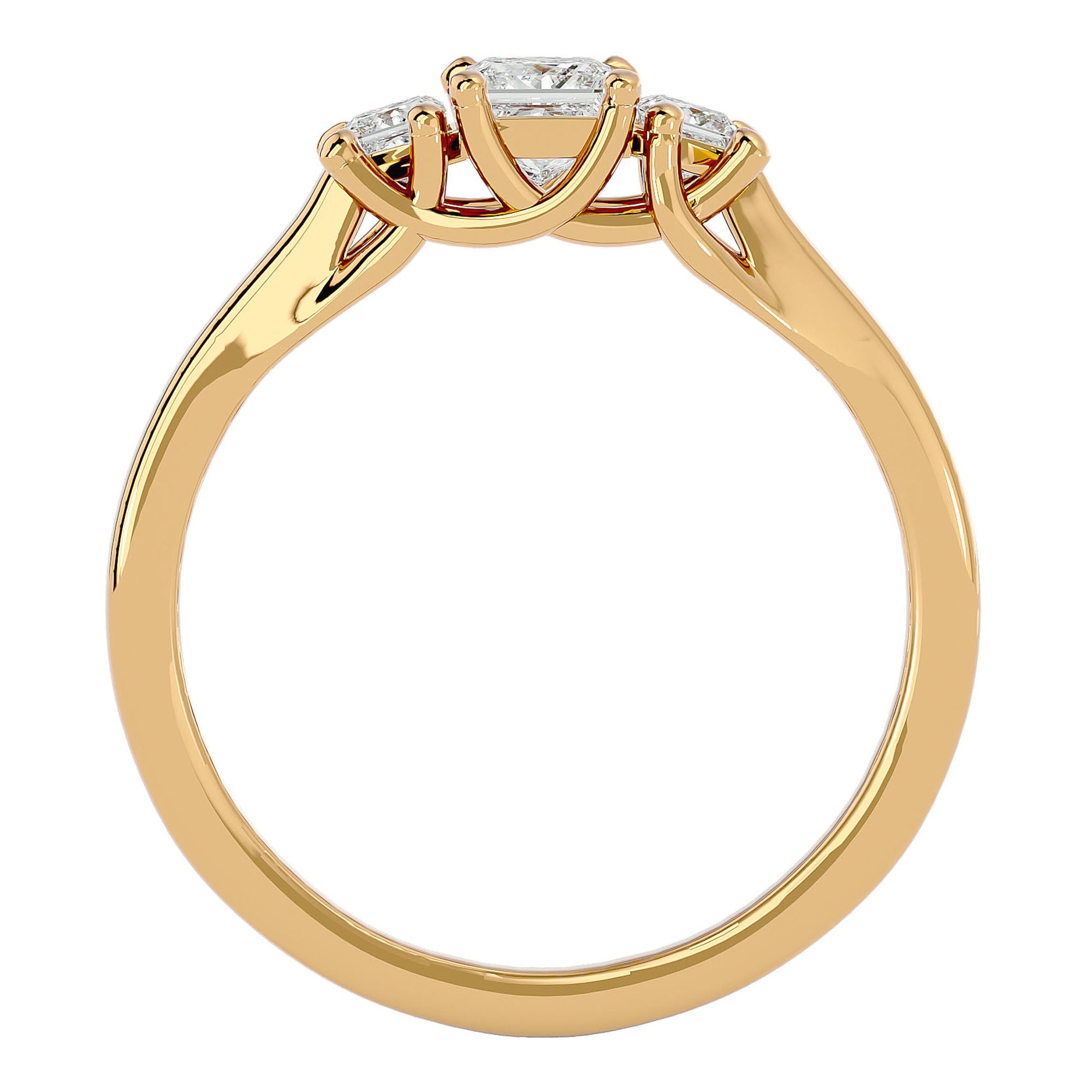 Inel de Logodnă cu Trei Diamante Naturale In Forma De Prințesă de 0.59 ct din 18k Aur Galben - Castelo.ro