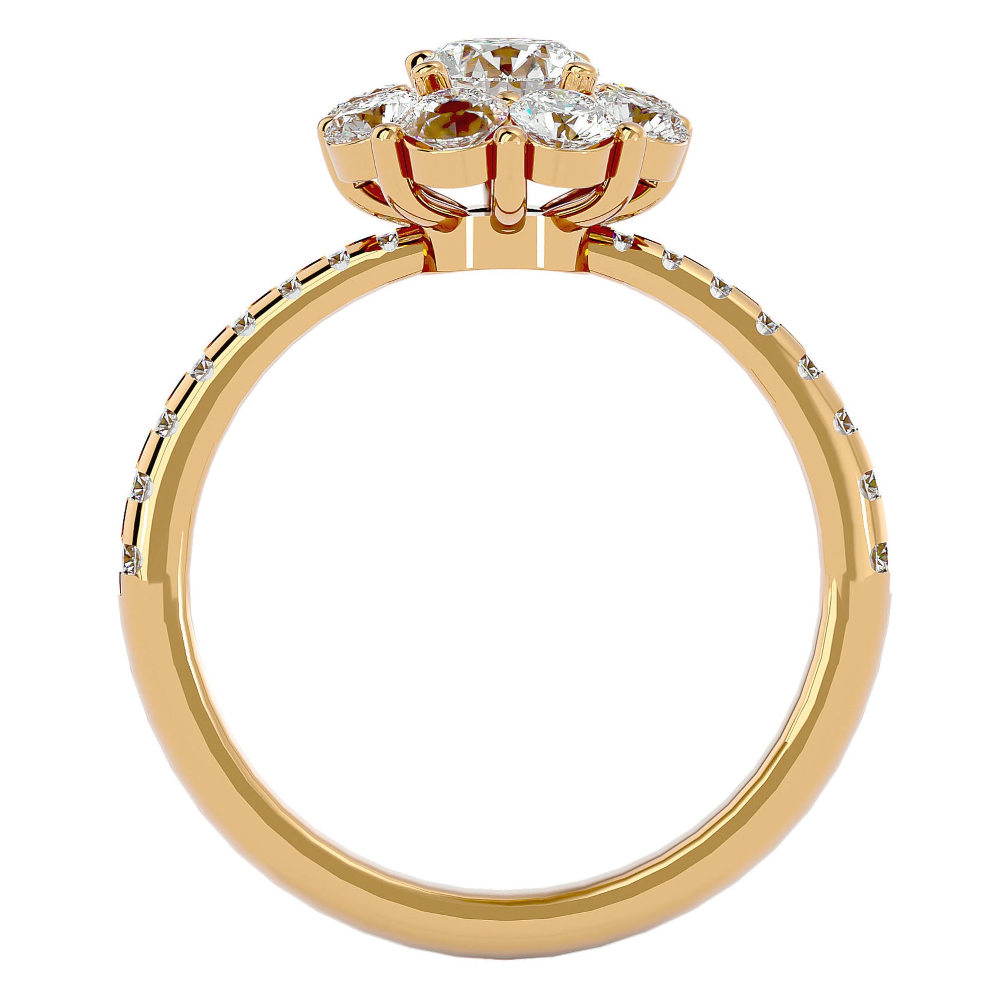Inel de Logodnă Fleur din Aur 14k cu Diamante Create în Laborator Halo Pavé de 1.64 ct din 14k Aur Galben - Castelo.ro