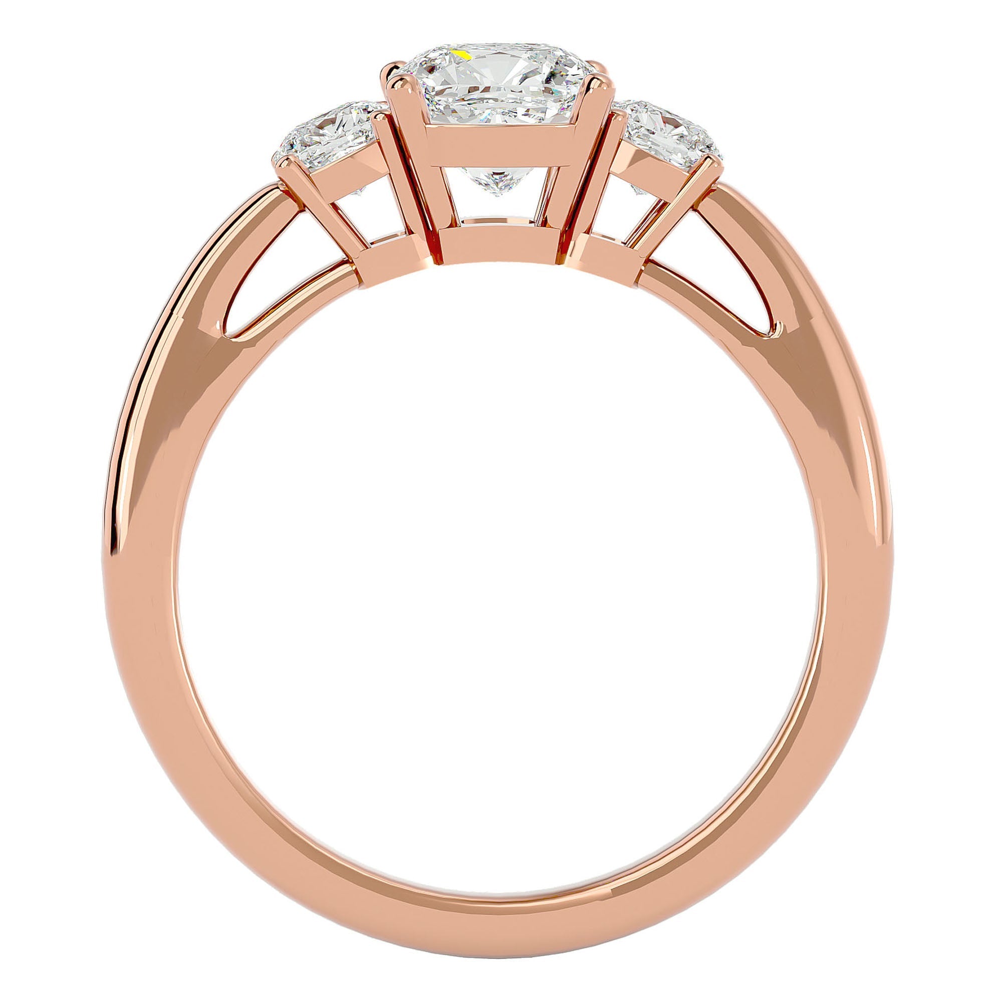 Inel de Logodnă Solitaire cu Trei Diamante Create în Laborator de 1.57 ct din 18k Aur Roz - Castelo.ro
