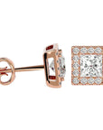 Cercei cu Moissanite In Formă de Prințesă cu Ramă Halo de 2.15 ct din 18k Aur Roz - Castelo.ro