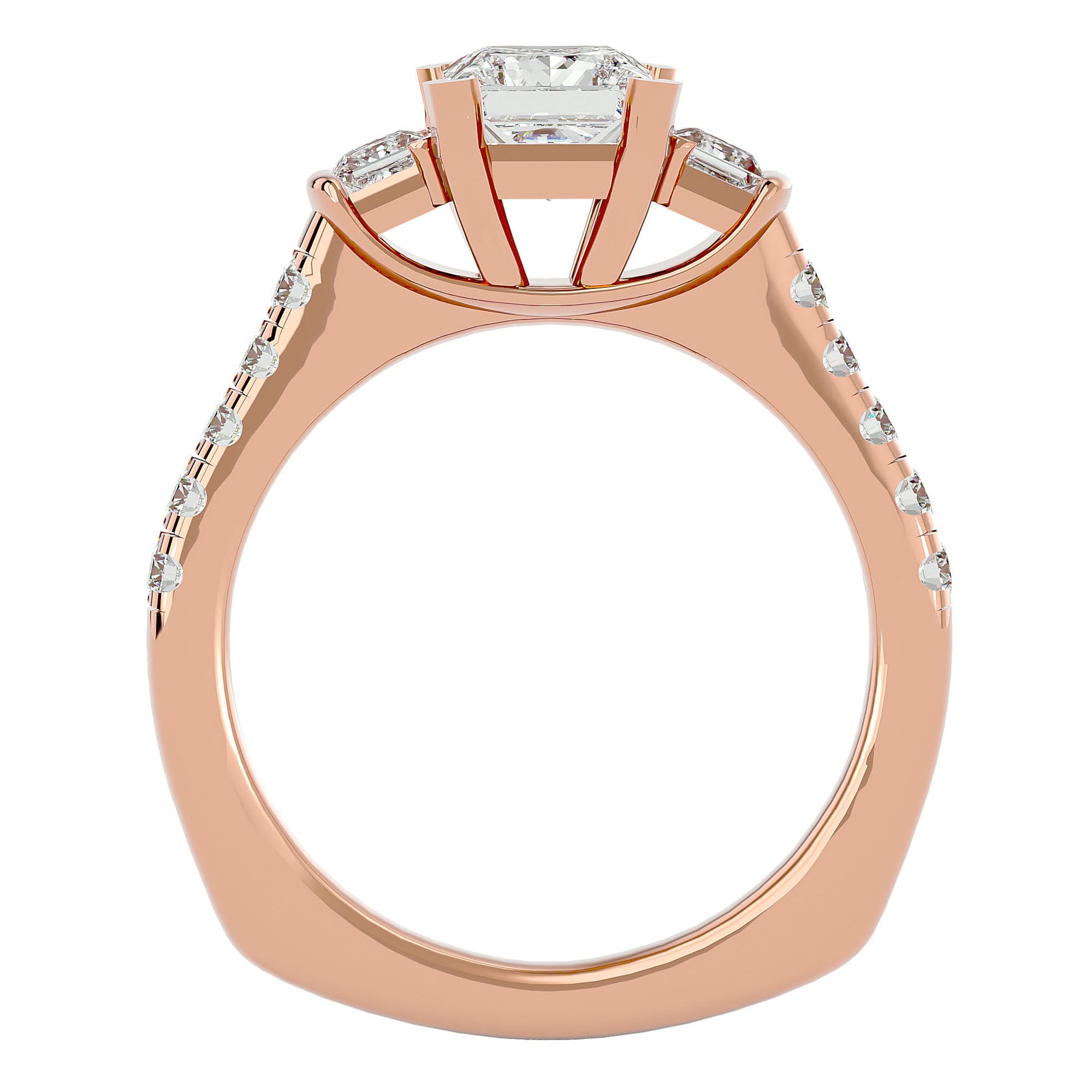 Inel de Logodnă cu Trei Moissanite In Forma De Prințesă de 1.72 ct din 18k Aur Roz - Castelo.ro