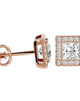 Cercei din Aur 14k cu Diamante Create în Laborator In Formă de Prințesă cu Ramă Halo de 2.15 ct din 14k Aur Roz - Castelo.ro