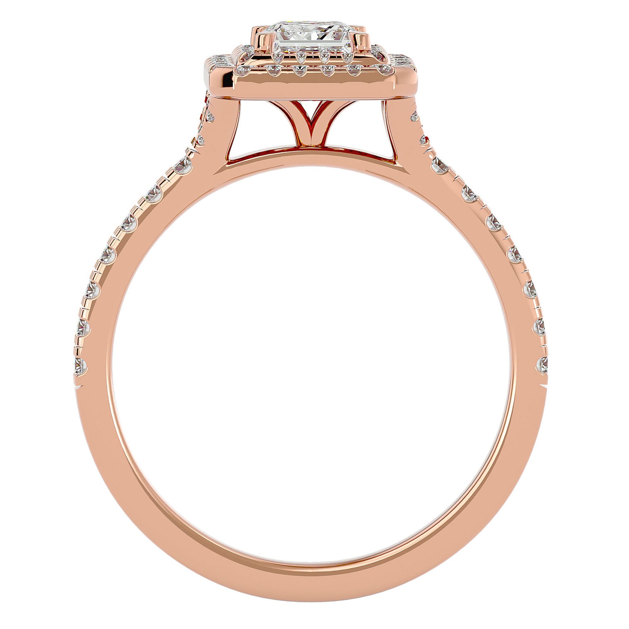 Inel Tăietură Princess Si Cadru Halo din Aur 14k cu Diamante Naturale de 0.95 ct din 14k Aur Roz - Castelo.ro