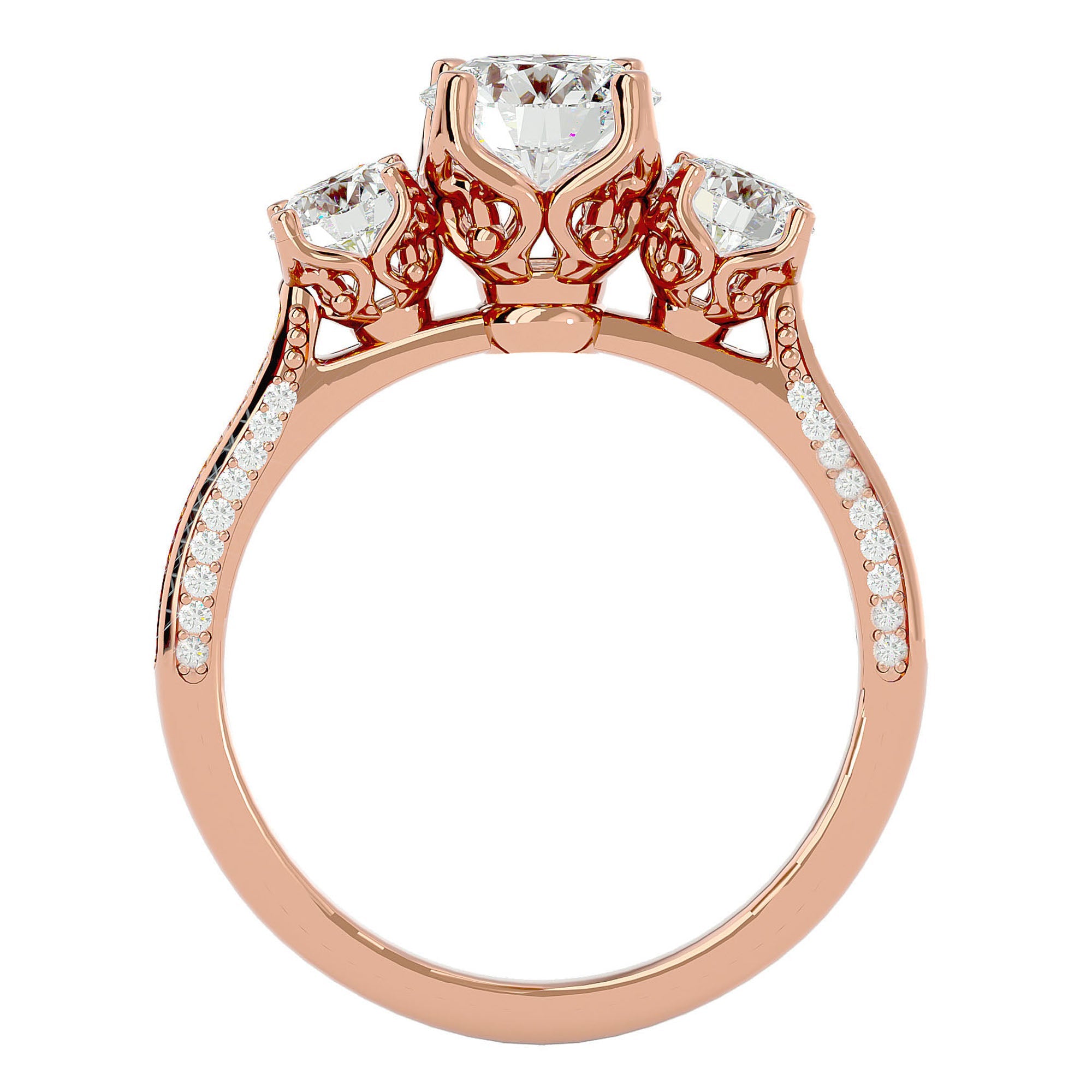 Inel de Logodnă din Aur 14k cu Trei Diamante Naturale Solitaire Pavè de 1.90 ct din 14k Aur Roz - Castelo.ro