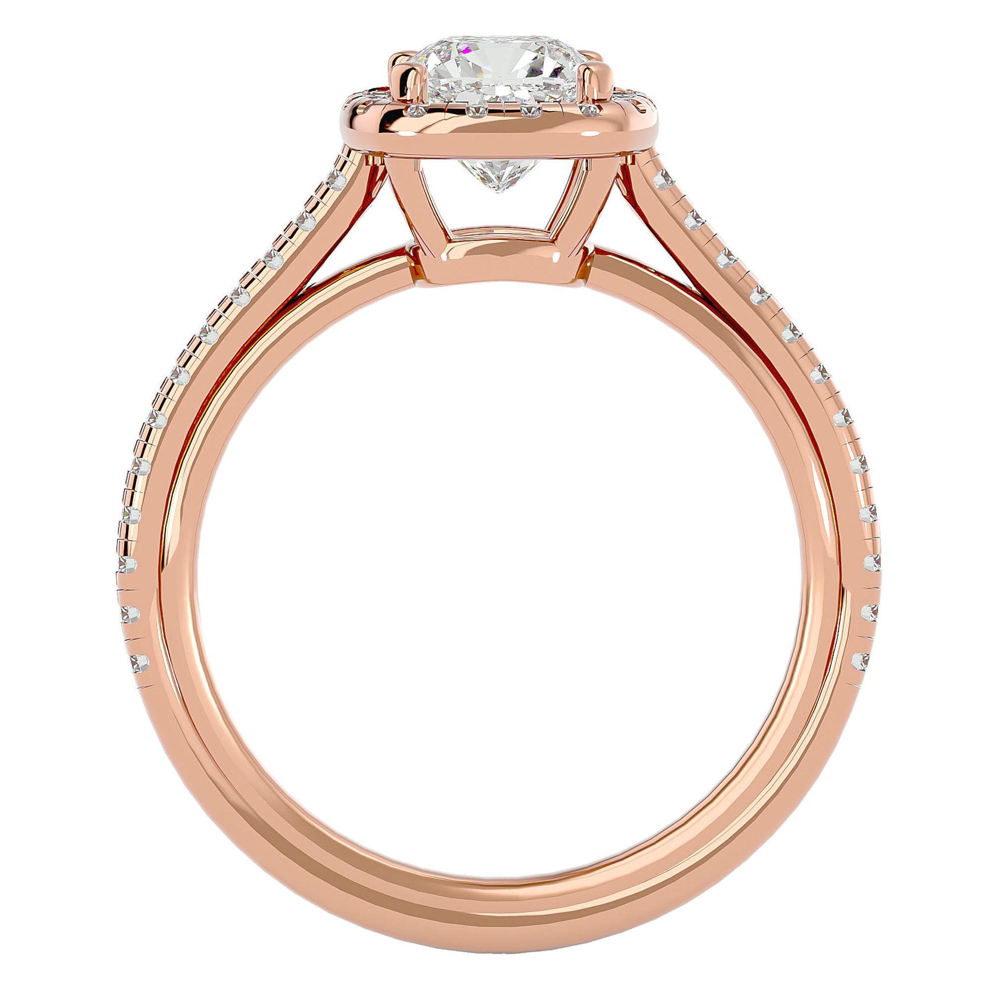 Inel de Logodnă Halo Pavé din Aur 14k cu Diamante Naturale de 1.79 ct din 14k Aur Roz - Castelo.ro