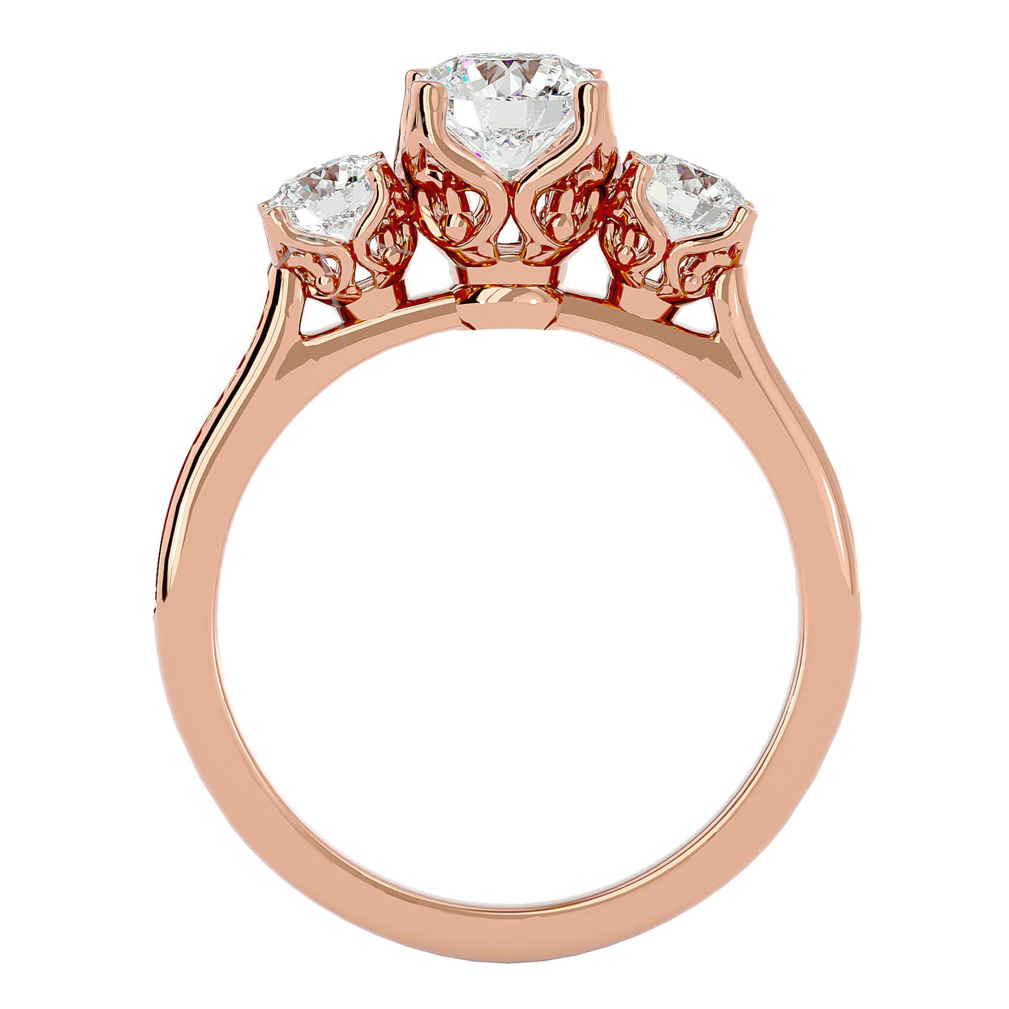 Inel de Logodnă cu Trei Diamante Naturale Pavè de 1.80 ct din 18k Aur Roz - Castelo.ro
