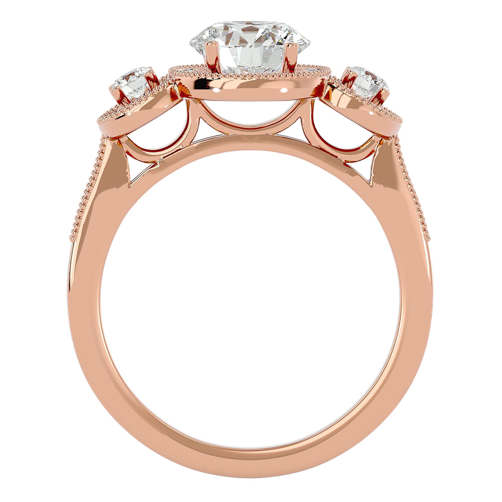 Inel de Logodnă Vintage din Aur 14k Cu Trei Diamante Naturale de 1.43 ct din 14k Aur Roz - Castelo.ro
