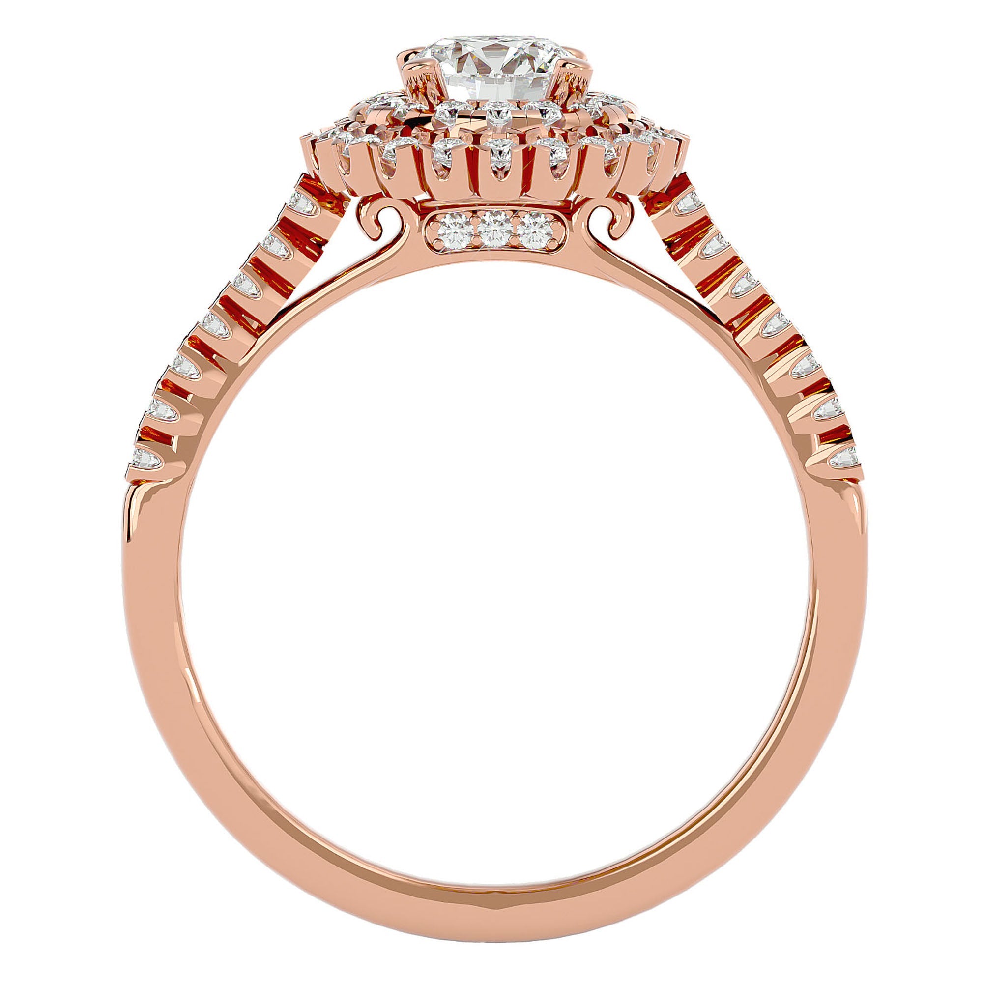 Inel de Logodnă cu Moissanite Brilliant Duo Halo Pavé de 0.86 ct din 18k Aur Roz - Castelo.ro