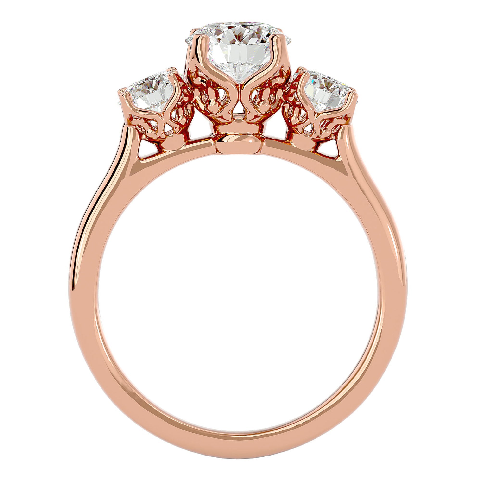 Inel de Logodnă Vivienne cu Trei Moissanite de 1.62 ct din 18k Aur Roz - Castelo.ro