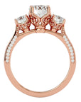 Inel de Logodnă din Aur 14k cu Trei Moissanite Solitaire Pavè de 1.90 ct din 14k Aur Roz - Castelo.ro