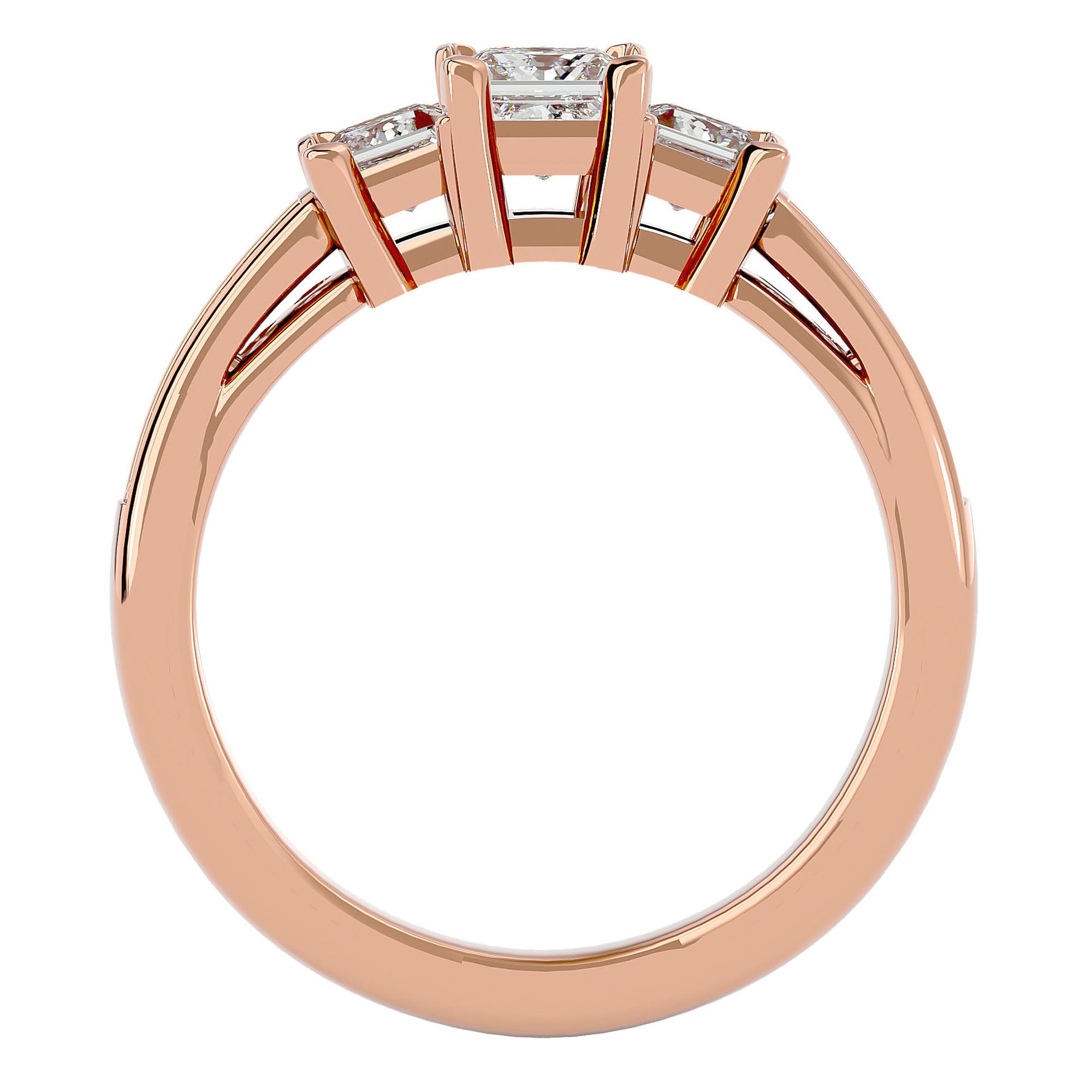 Inel de Logodnă Trei Diamante Naturale Pavè de 1.28 ct din 18k Aur Roz - Castelo.ro
