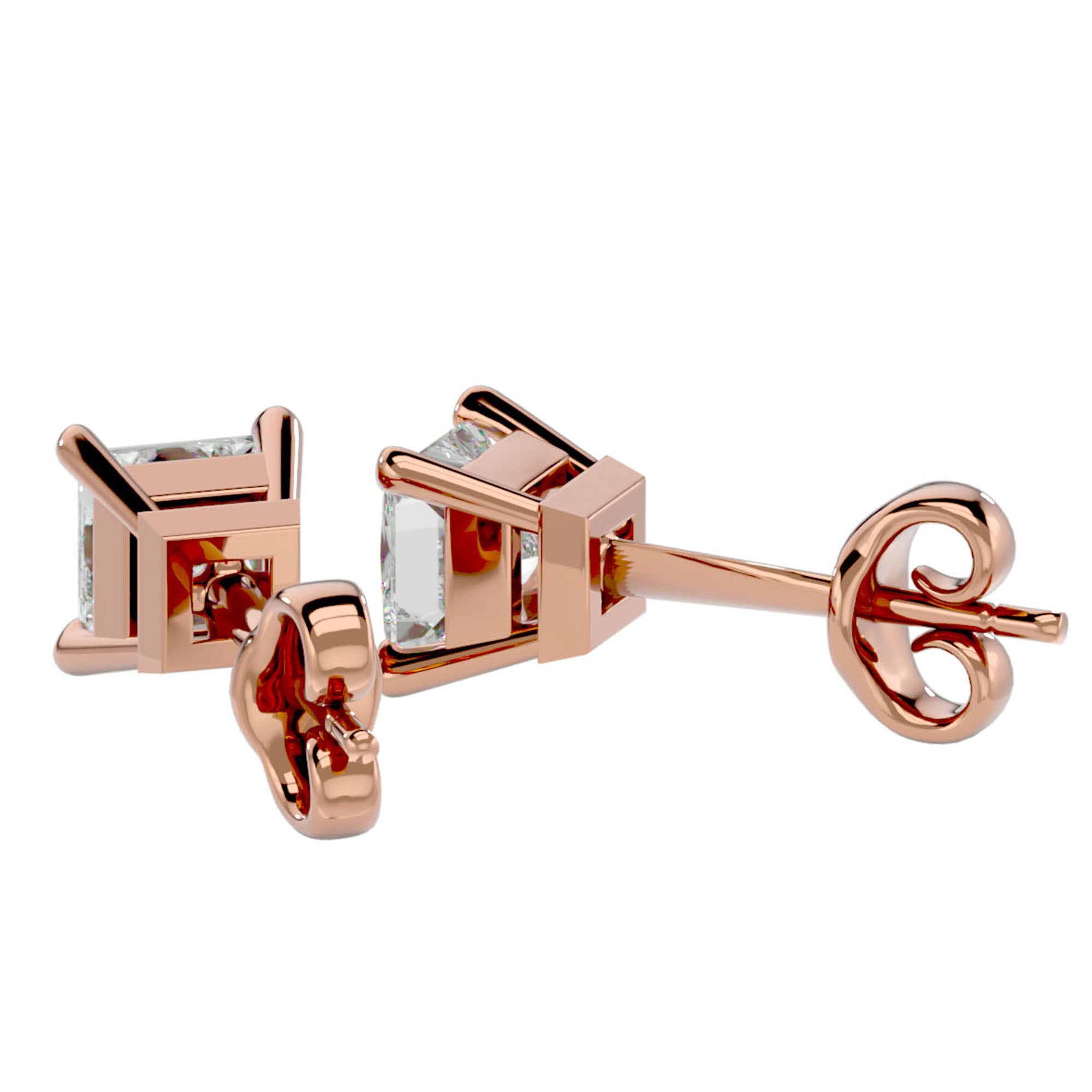 Cercei Stud Montură Prințesă din Aur 14k cu Diamant Natural de 1 ct din 14k Aur Roz - Castelo.ro