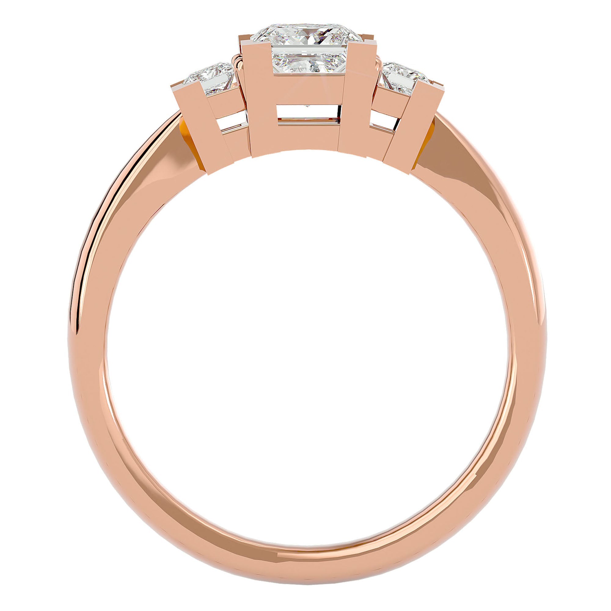 Inel de Logodnă Cu Trei Moissanite Tăietură Prințesă de 1.00 ct din 18k Aur Roz - Castelo.ro