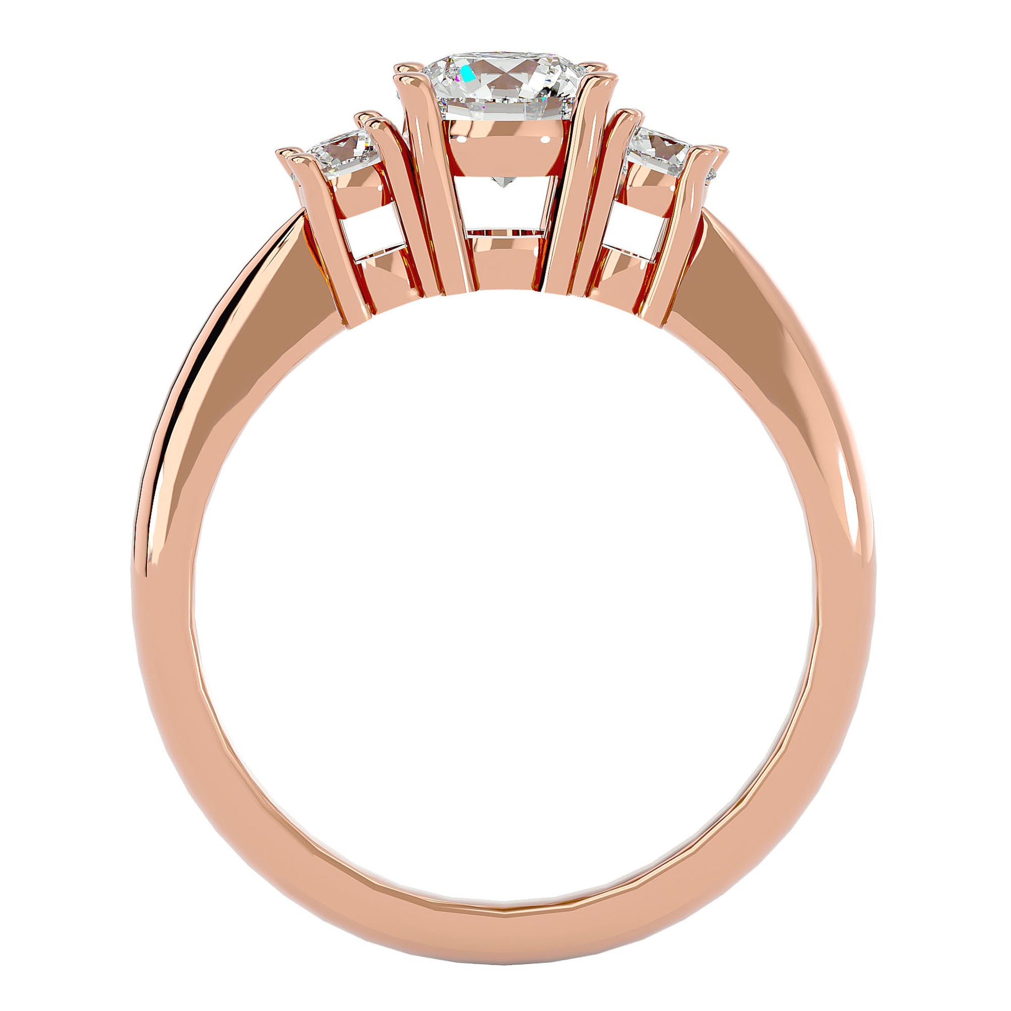 Inel de Logodnă cu Trei Diamante Naturale Pavè de 1.18 ct din 18k Aur Roz - Castelo.ro