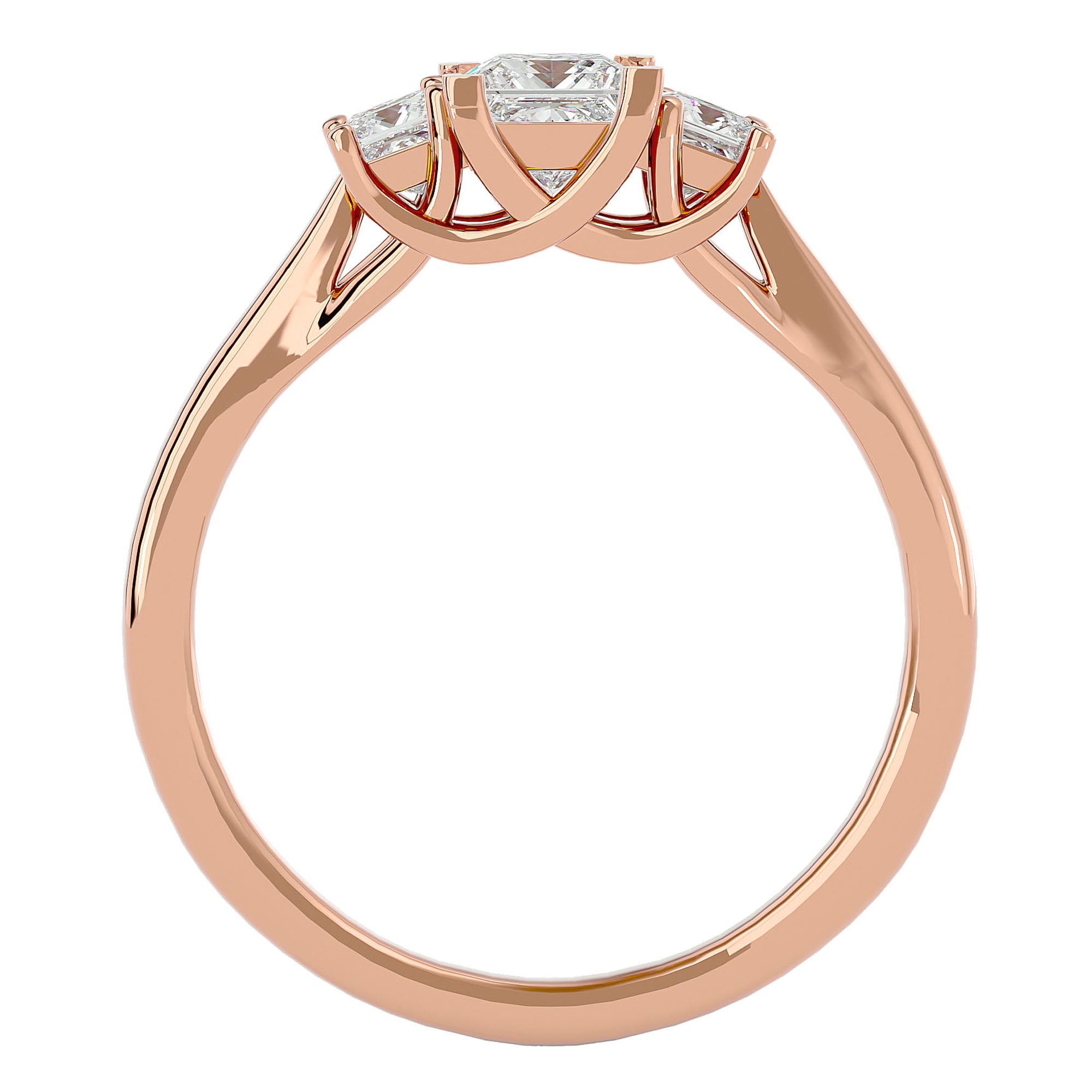 Inel de Logodnă Trei Moissanite Cu Tăietură De Prințesă de 0.96 ct din 18k Aur Roz - Castelo.ro