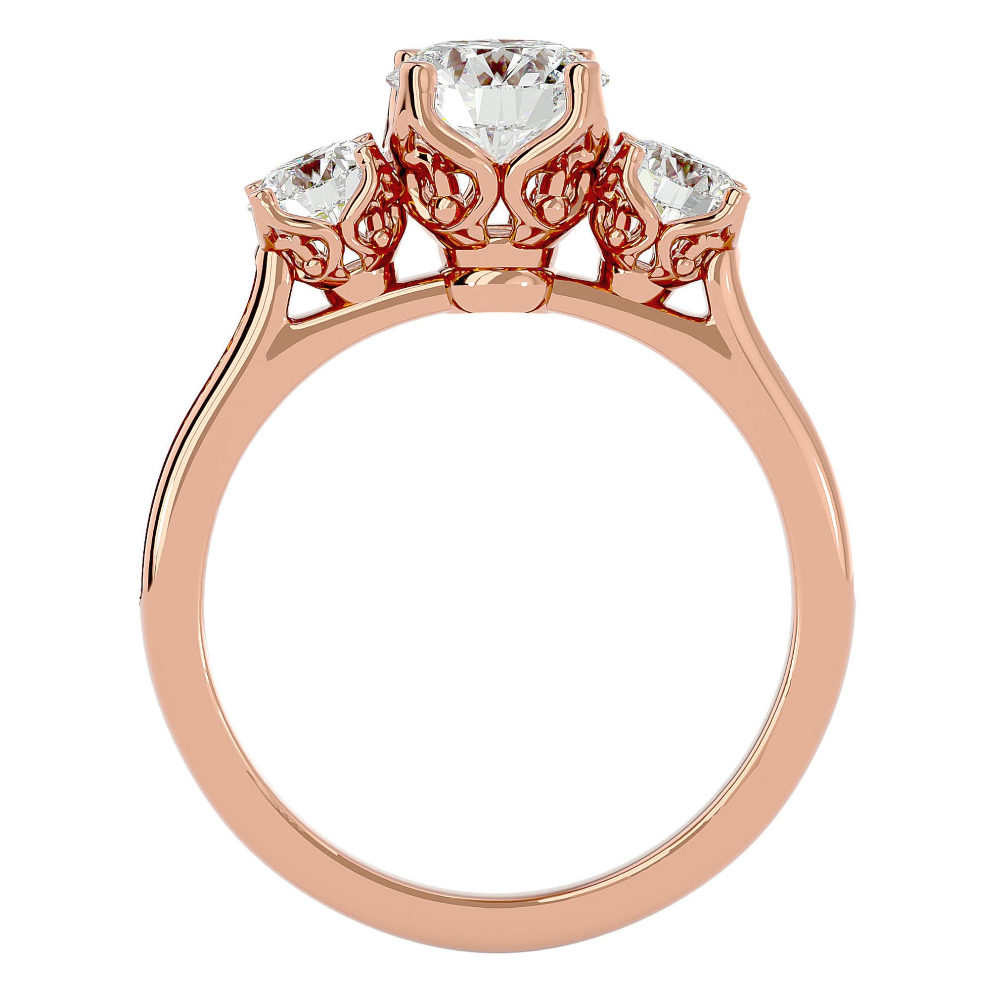 Inel de Logodnă cu Trei Diamante Naturale Solitaire Pavè de 1.80 ct din 18k Aur Roz - Castelo.ro