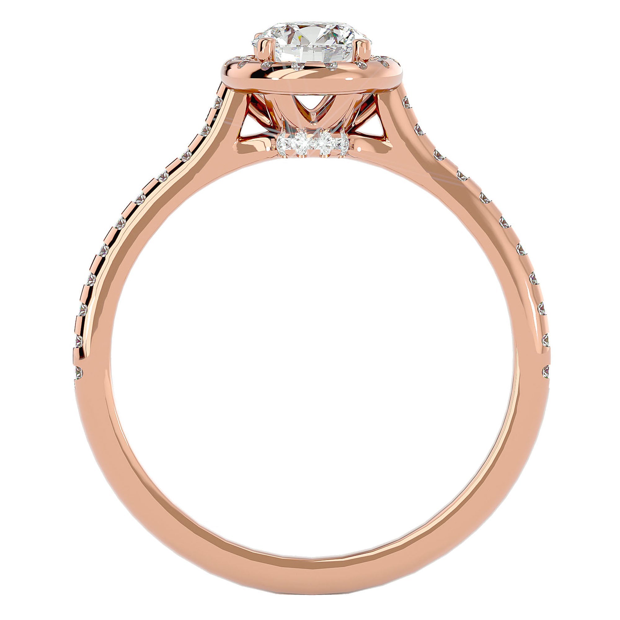 Inel de Logodnă Talisman din Aur 14k cu Moissanite Halo Pavé de 0.89 ct din 14k Aur Roz - Castelo.ro