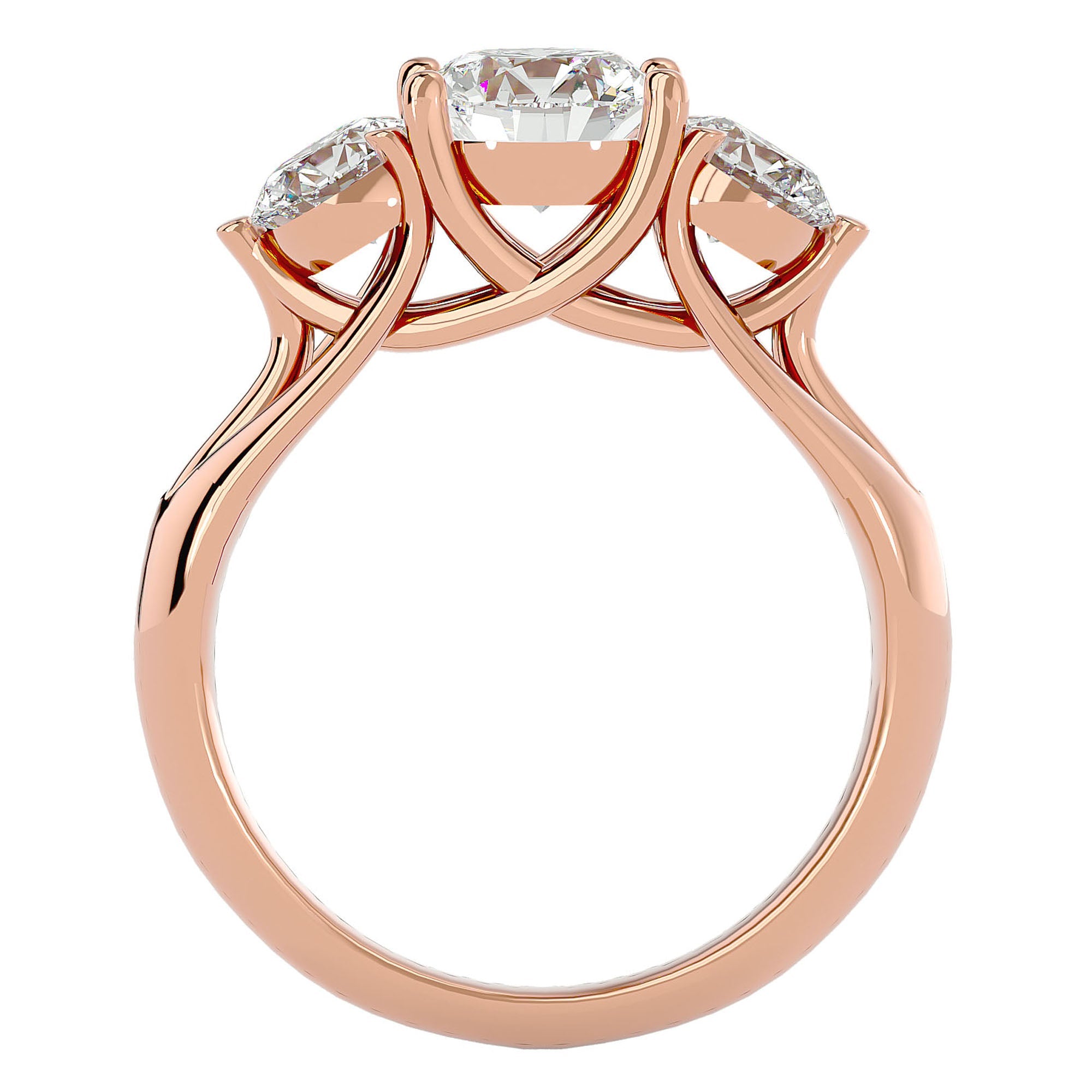 Inel de Logodnă cu Trei Diamante Naturale de 2.22 ct din 18k Aur Roz - Castelo.ro