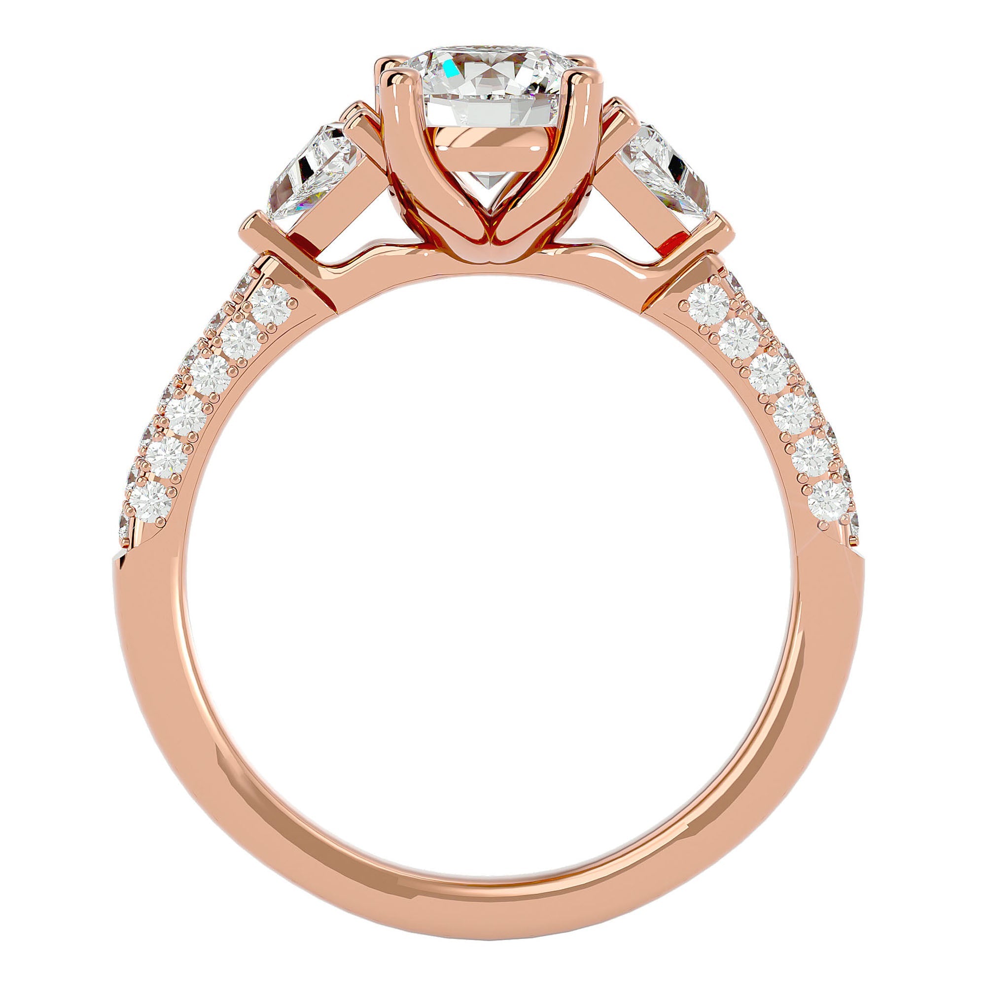 Inel de Logodnă din Aur 14k cu Trei Moissanite Pavè de 1.63 ct din 14k Aur Roz - Castelo.ro