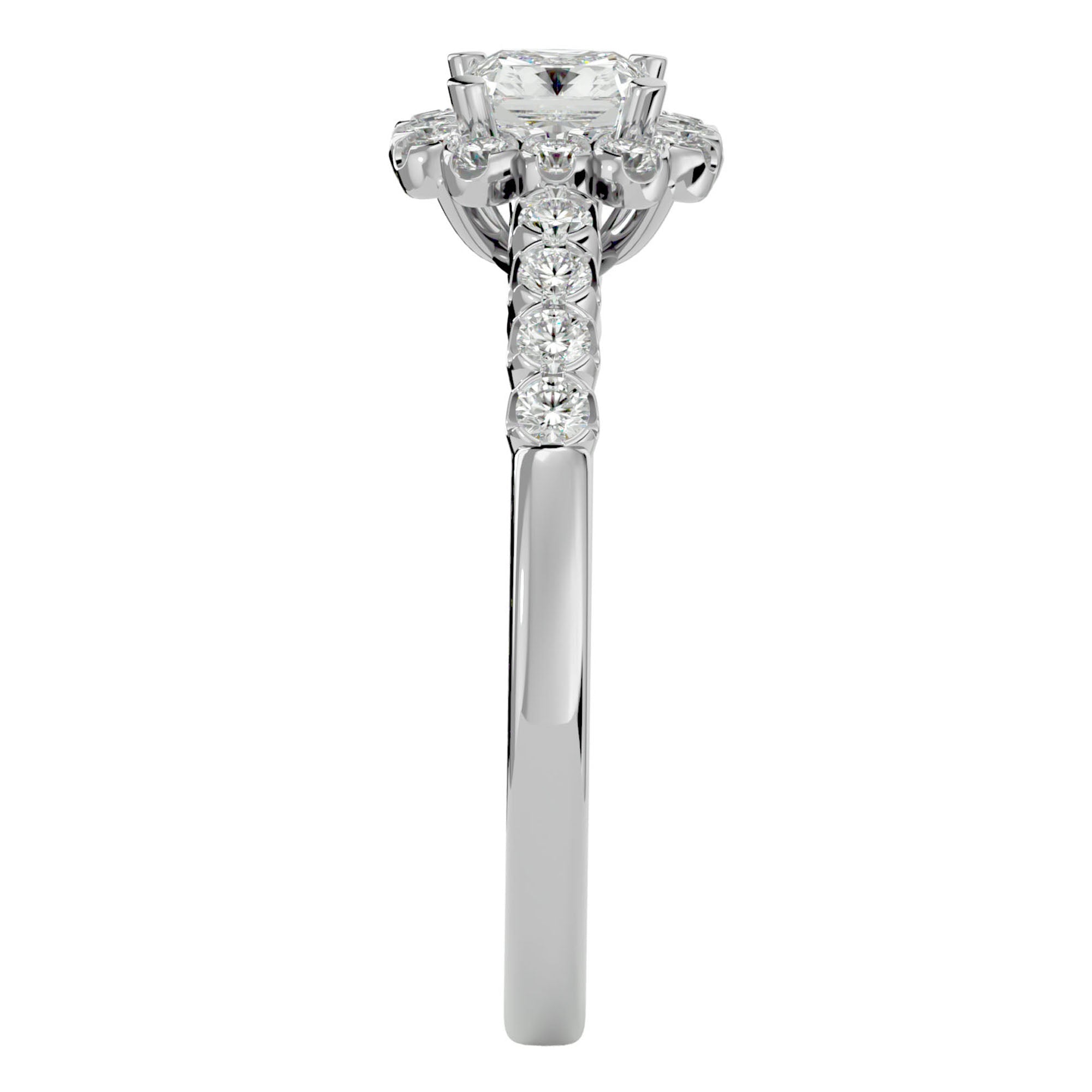 Inel de Logodnă Fleur Pavé cu Moissanite de 0.94 ct din Platina - Castelo.ro