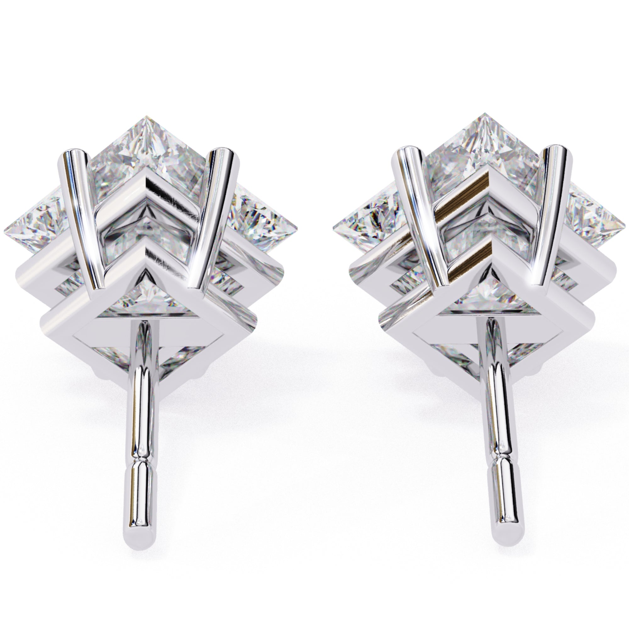 Cercei Stud Cu Diamante Naturale Tăietură Princess de 2 ct din - Castelo.ro