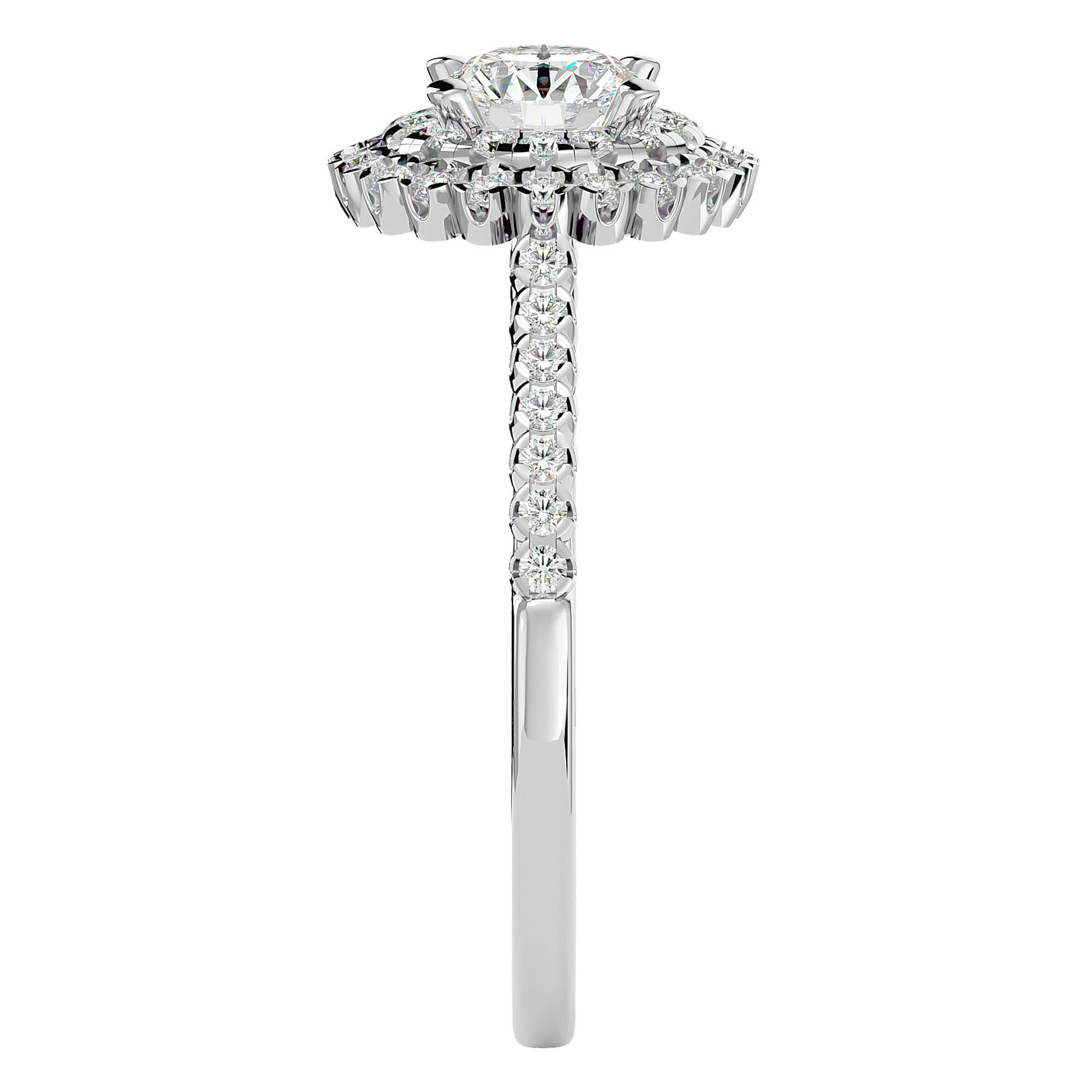 Inel de Logodnă cu Moissanite Brilliant Duo Halo Pavé de 0.86 ct din Platina - Castelo.ro