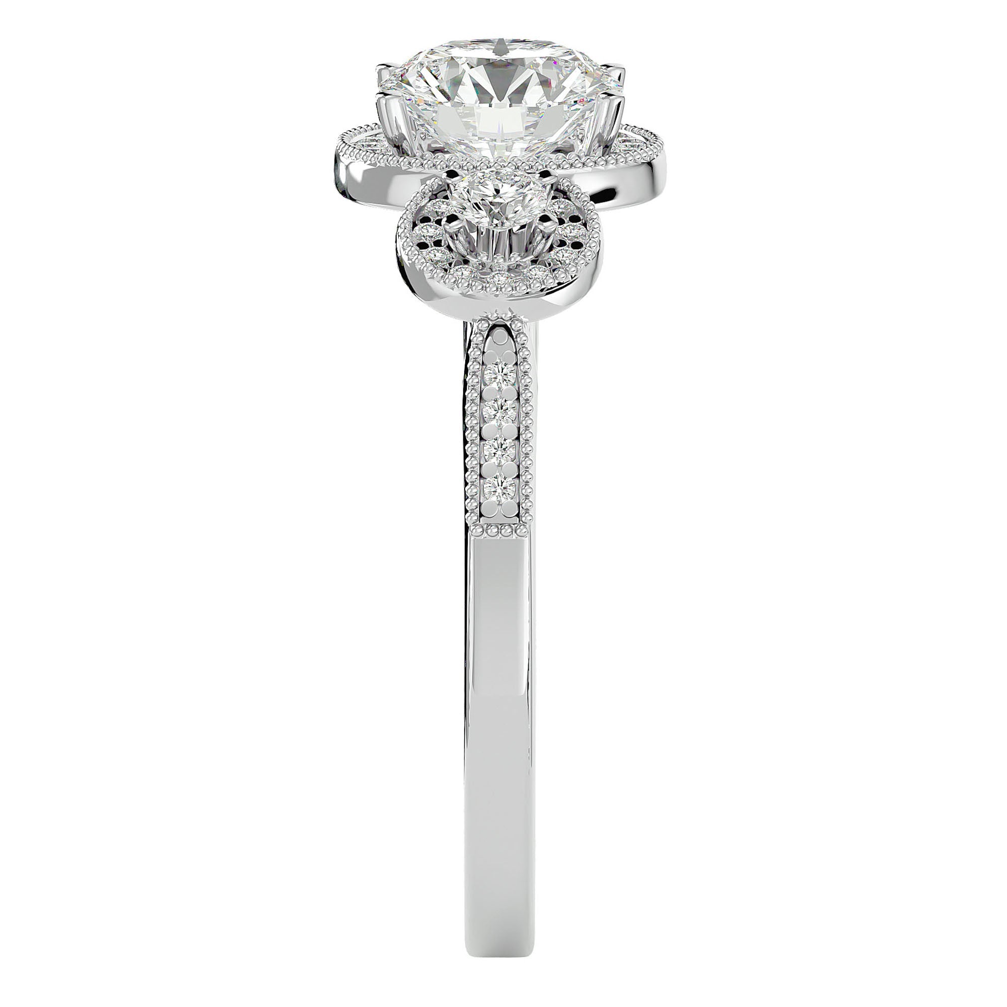 Inel de Logodnă Vintage din Aur 14k Cu Trei Diamante Naturale de 1.43 ct din 14k Aur Alb - Castelo.ro