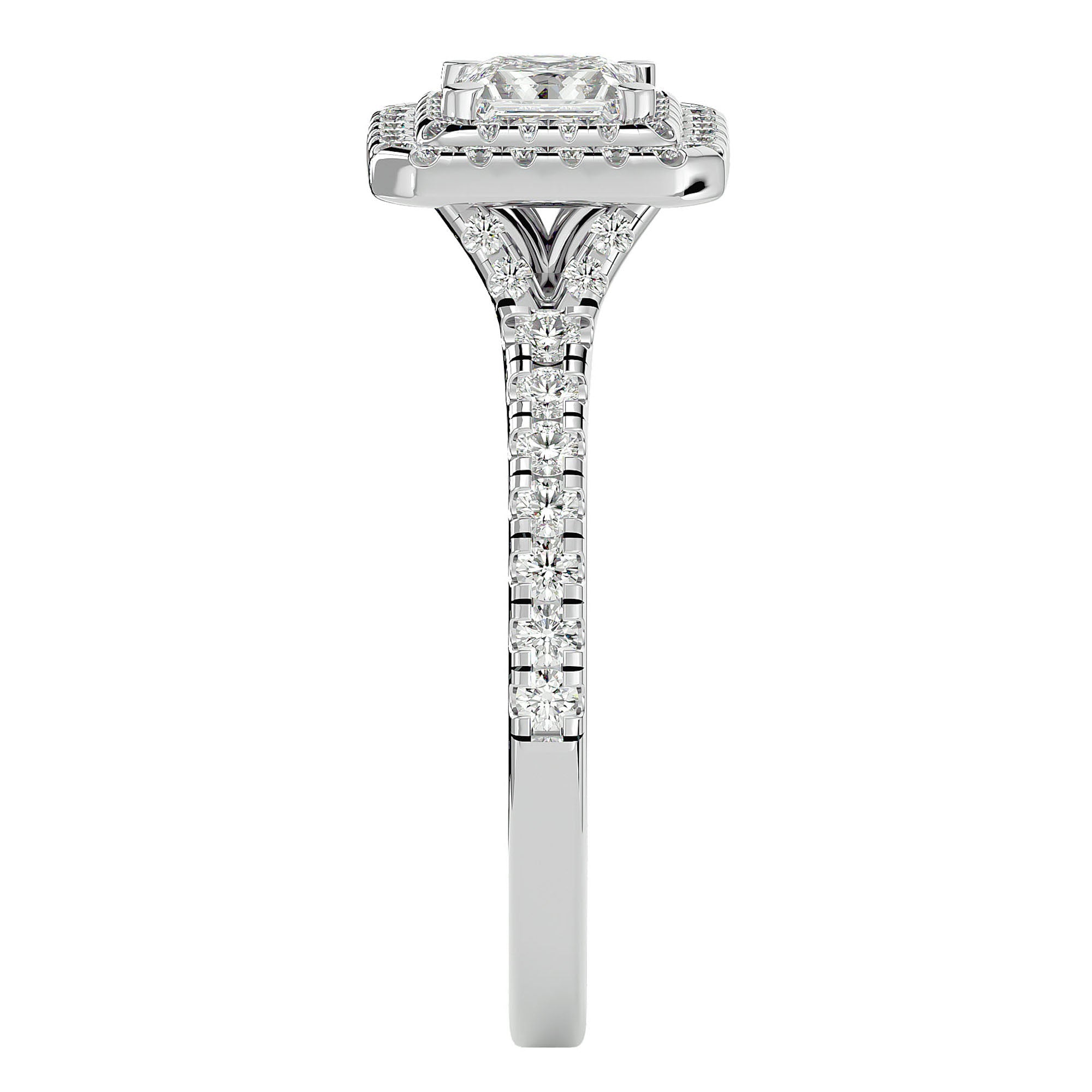 Inel Tăietură Princess Si Cadru Halo din Aur 14k cu Diamante Create în Laborator de 0.95 ct din 14k Aur Alb - Castelo.ro