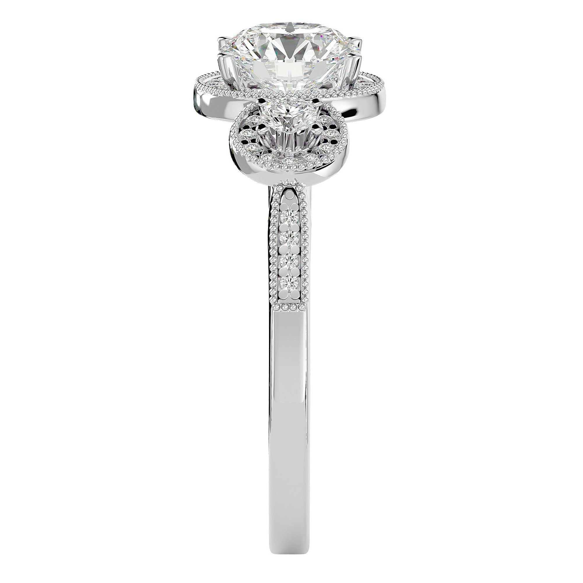 Inel de Logodnă Vintage din Aur 14k Cu Trei Diamante Create în Laborator de 1.43 ct din 14k Aur Alb - Castelo.ro