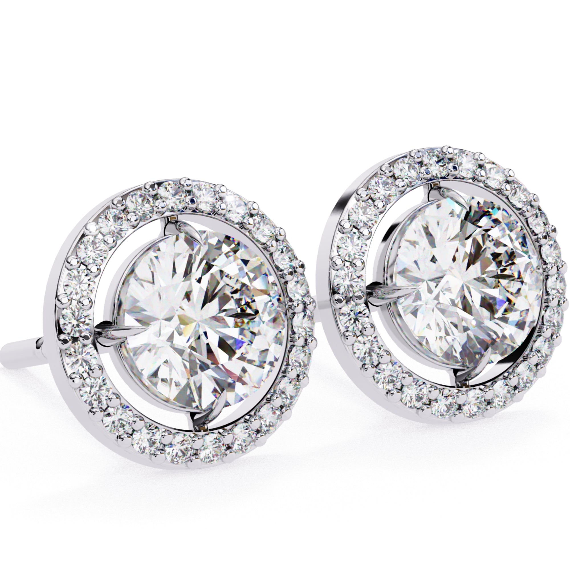 Cercei Stud Round Halo cu Diamante Create în Laborator de 0.92 ct din - Castelo.ro
