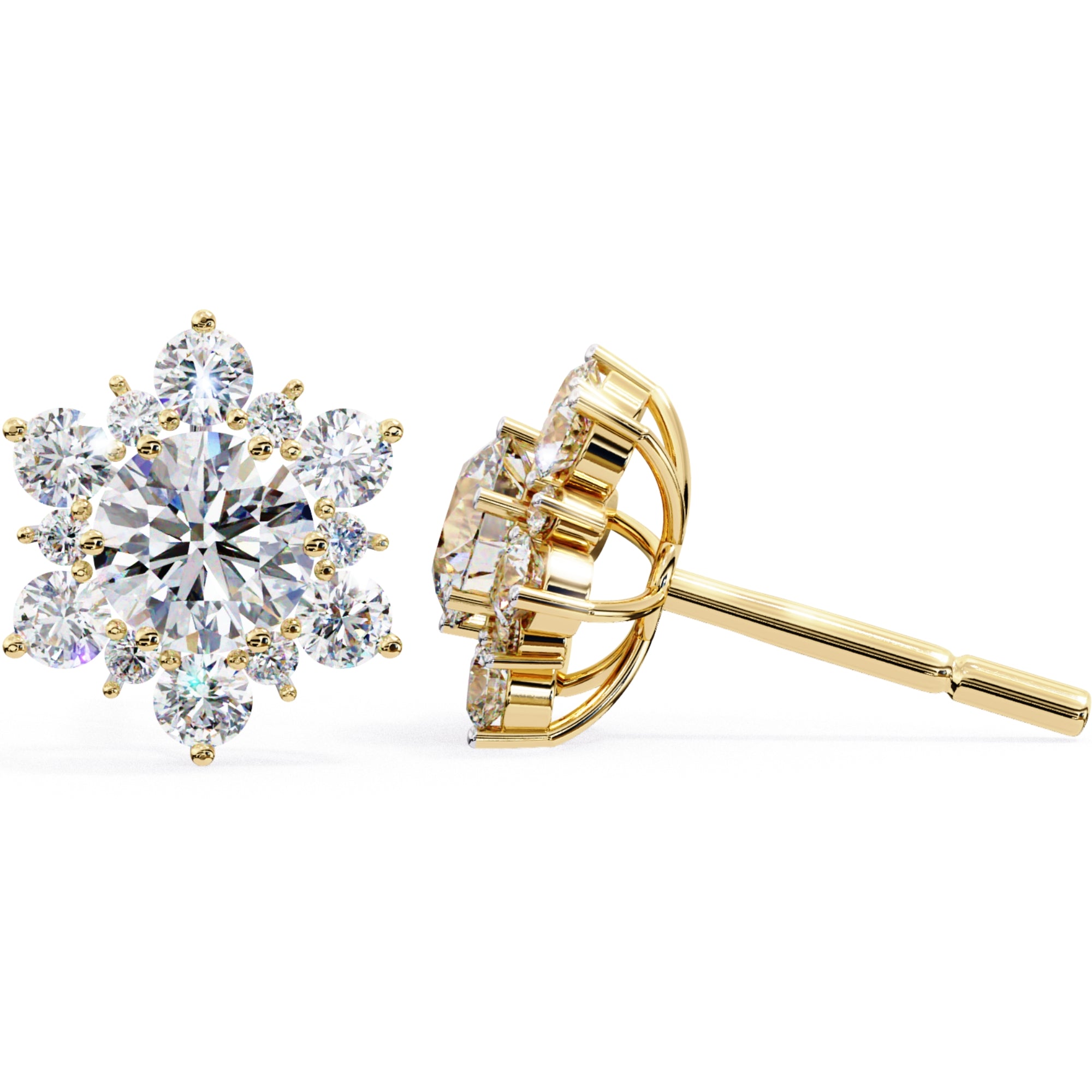 Cercei Stud Snowflake cu Diamante Create în Laborator de 0.72 ct din 18K Aur Galben - Castelo.ro