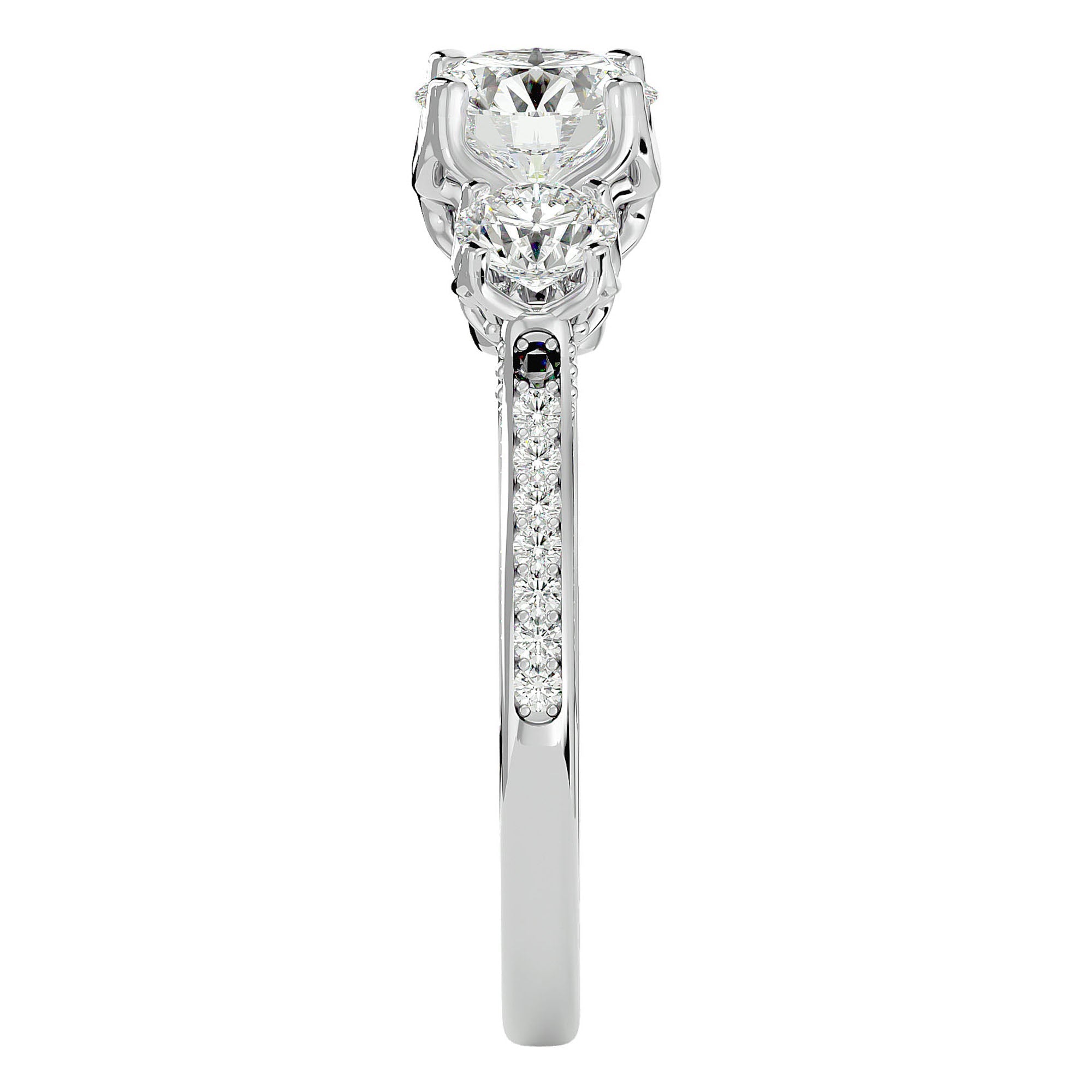 Inel de Logodnă din Aur 14k cu Trei Diamante Create în Laborator Solitaire Pavè de 1.90 ct din 14k Aur Alb - Castelo.ro