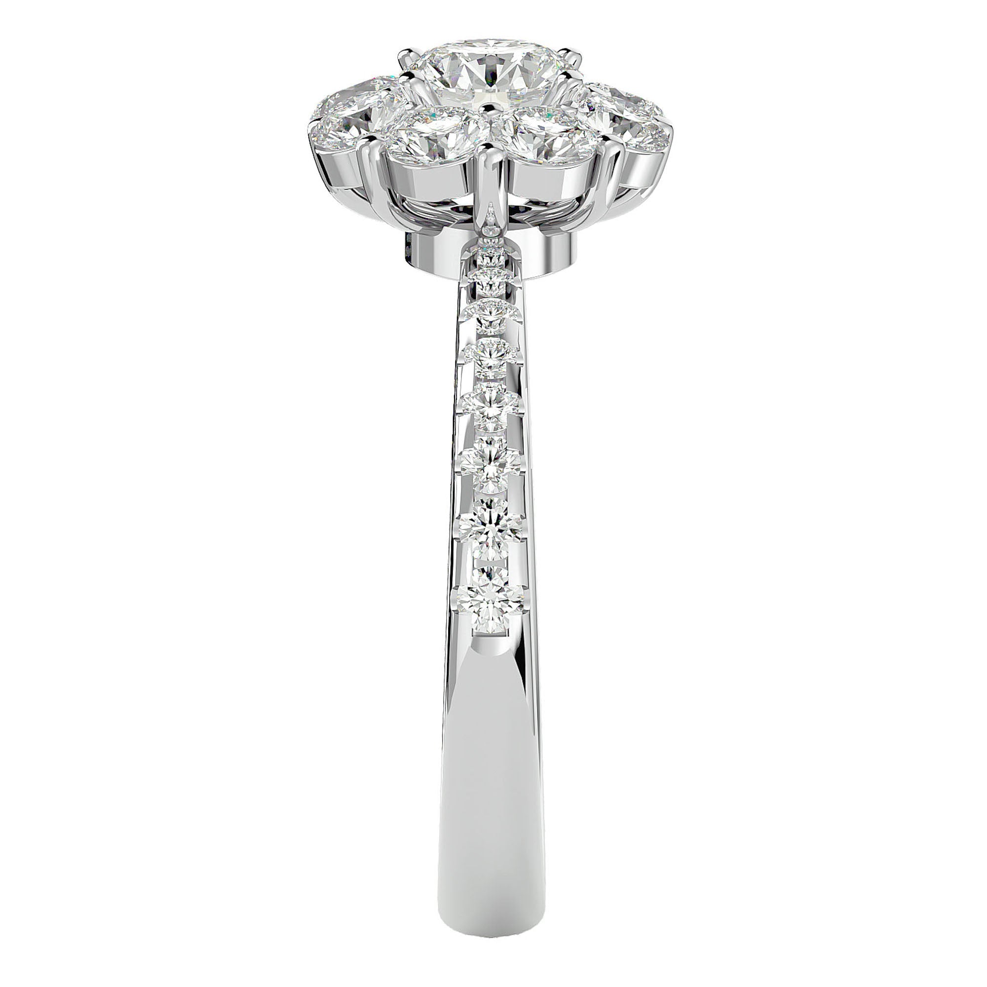 Inel de Logodnă Fleur din Aur 14k cu Diamante Naturale Halo Pavé de 1.64 ct din 14k Aur Alb - Castelo.ro