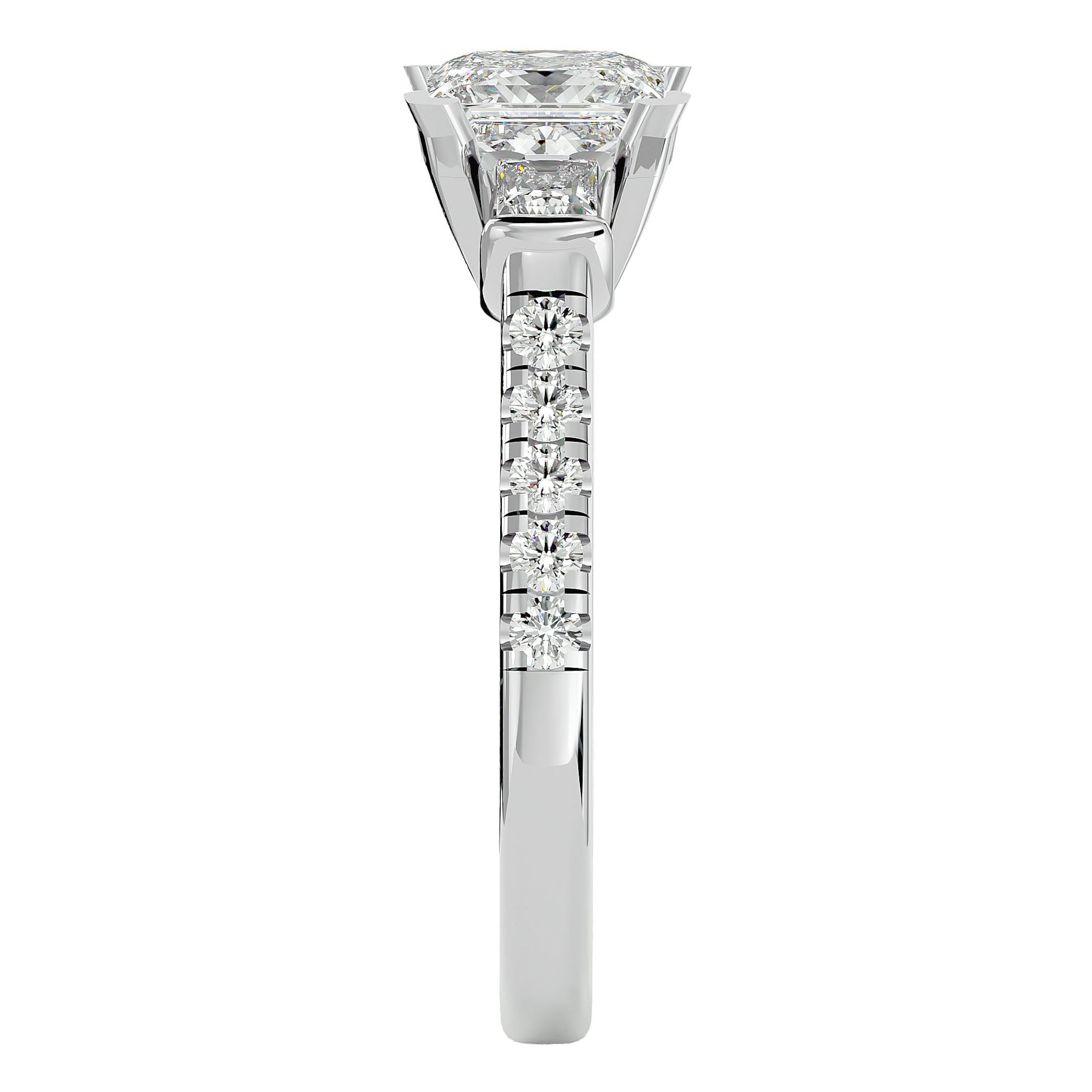 Inel de Logodnă cu Trei Moissanite In Forma De Prințesă de 1.72 ct din Platina - Castelo.ro