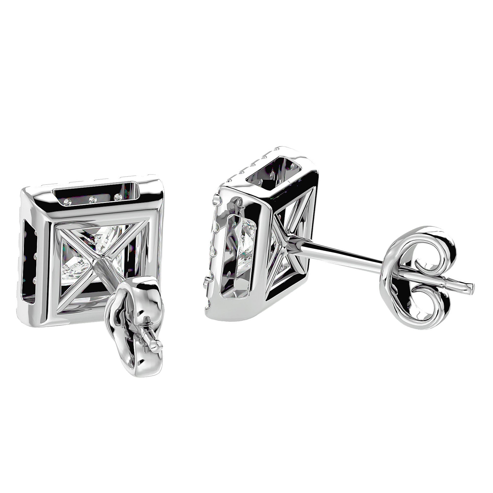 Cercei din Aur 14k cu Diamante Create în Laborator In Formă de Prințesă cu Ramă Halo de 2.15 ct din 14k Aur Alb - Castelo.ro